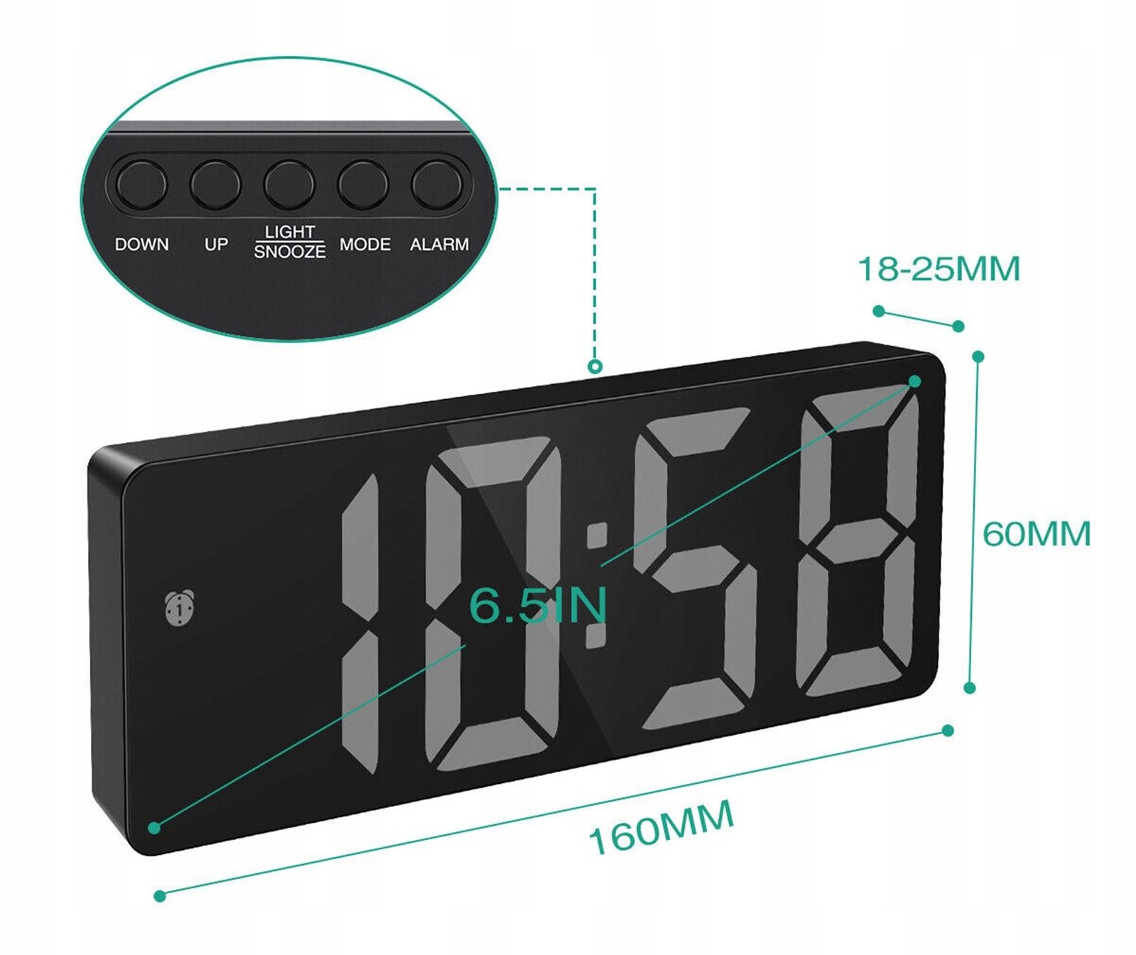 ZEGAR ELEKTRONICZNY LED BUDZIK ZEGAREK Z ALARMEM Z Kolor odcienie zieleni