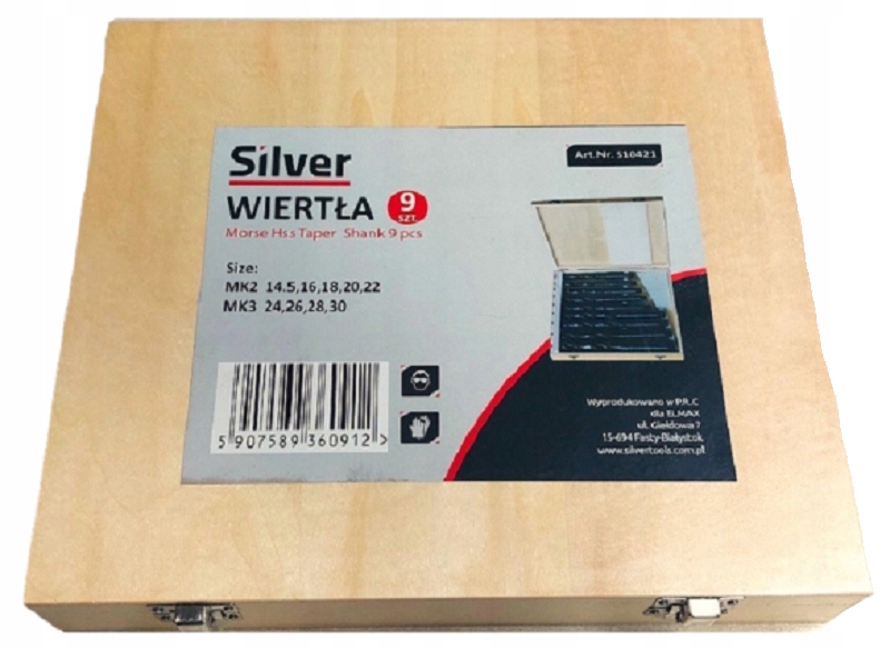 Skrzynka drewniana na wiertła - walizka - pudełko do wierteł 9szt