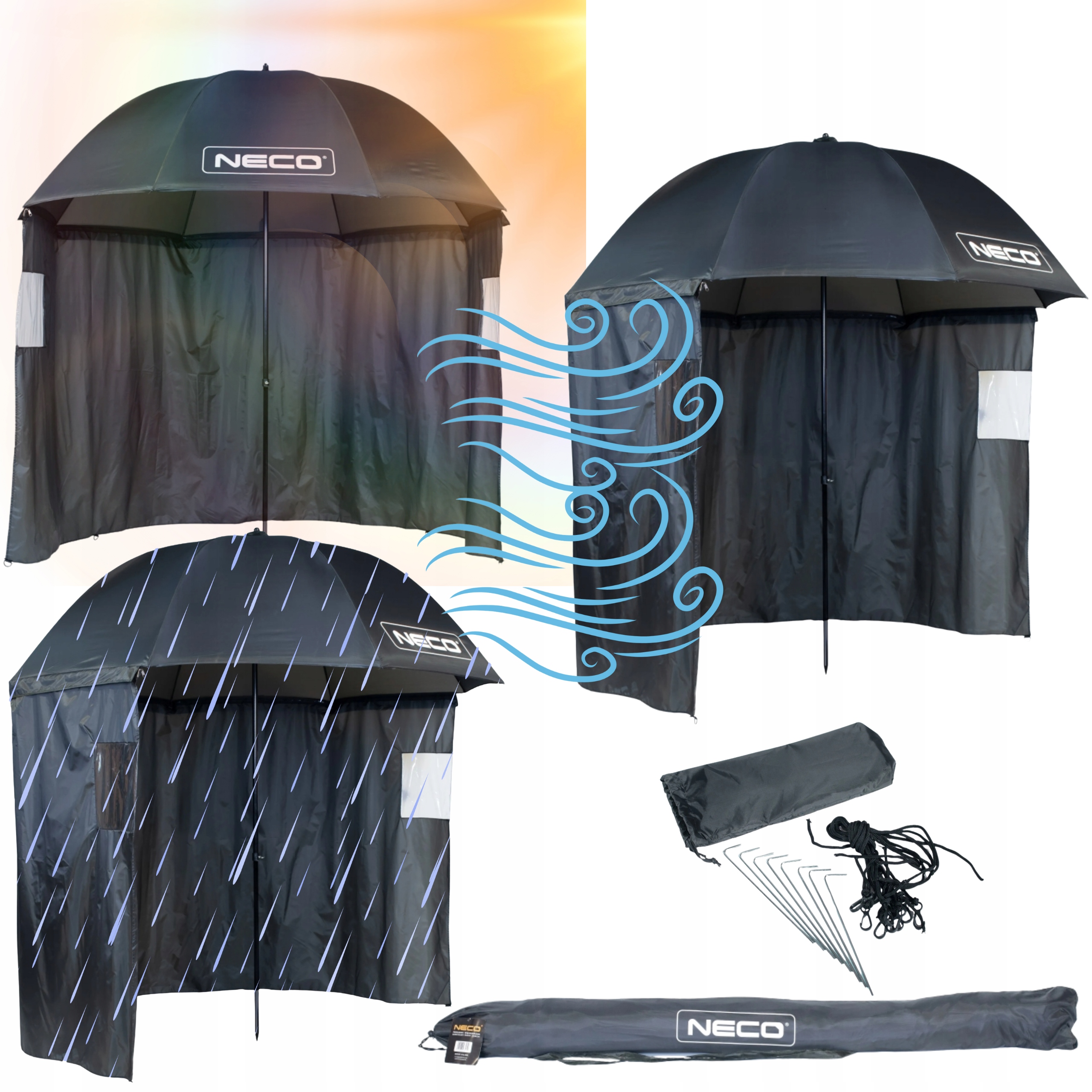 Parasol Wędkarski Z Bokami Neco 220cm Wodoszczelny, Mocny, Regulowany