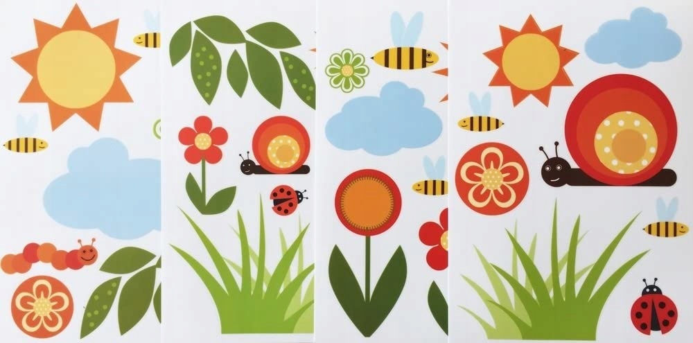 NAKLEJKI NA ŚCIANĘ DZIECIĘCE KWIATY ŁĄKA 4arkusze