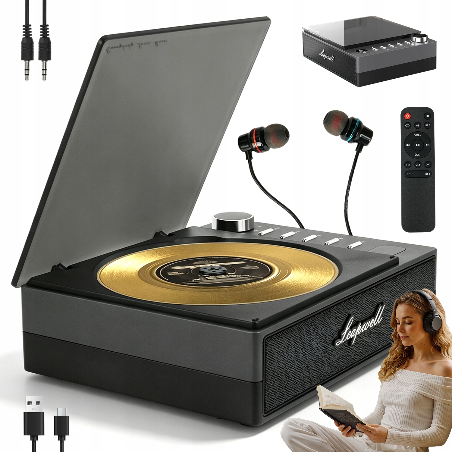 Prenosný CD Prehrávač, Vstavaný Reproduktor Fm Aux Usb MP3 Stereo Bluetooth