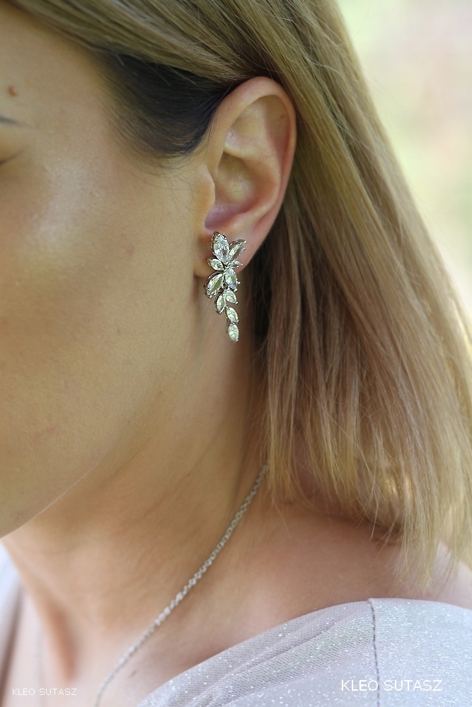 KOMPLET NASZYJNIK KOLCZYKI LIŚCIE ZŁOTY ROSE GOLD Kamień Cyrkonia