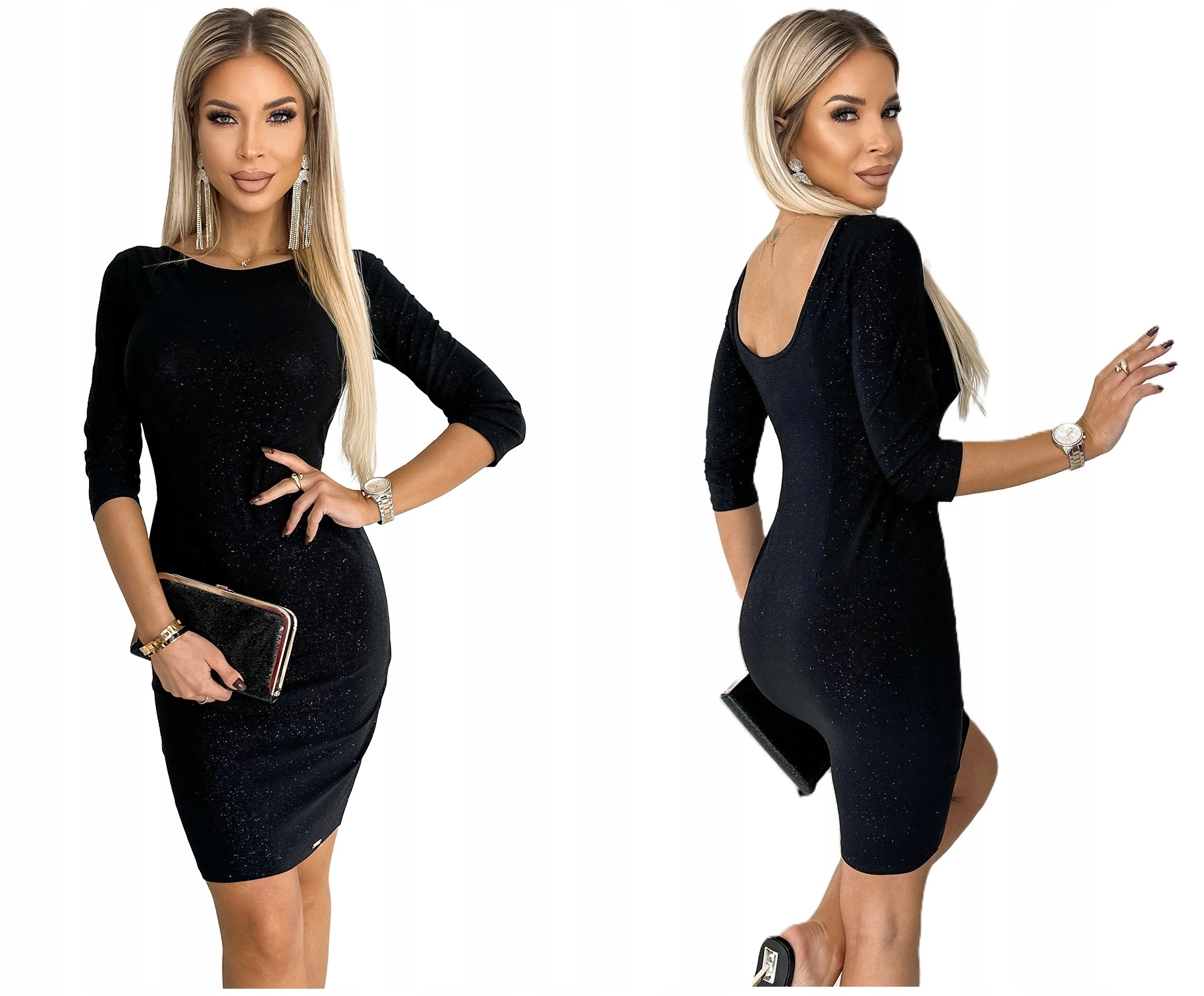 Smyslná Brokátová Šaty S Výstřihem Na Zádech, Černá S