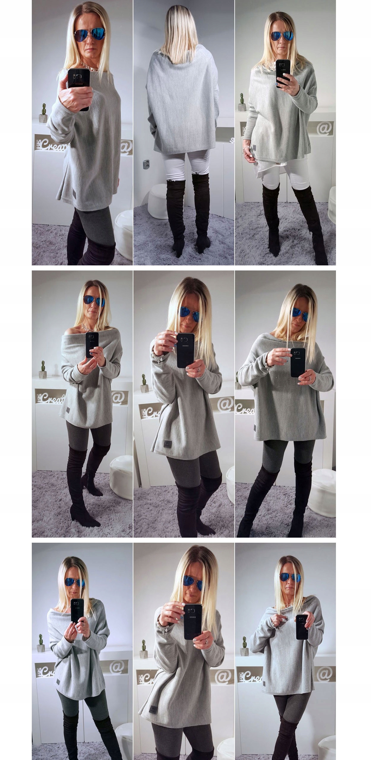 SWETEREK OVERSIZE TUNIKA SWETER WOOL ODKRYTE RAMIĘ Rękaw długi rękaw