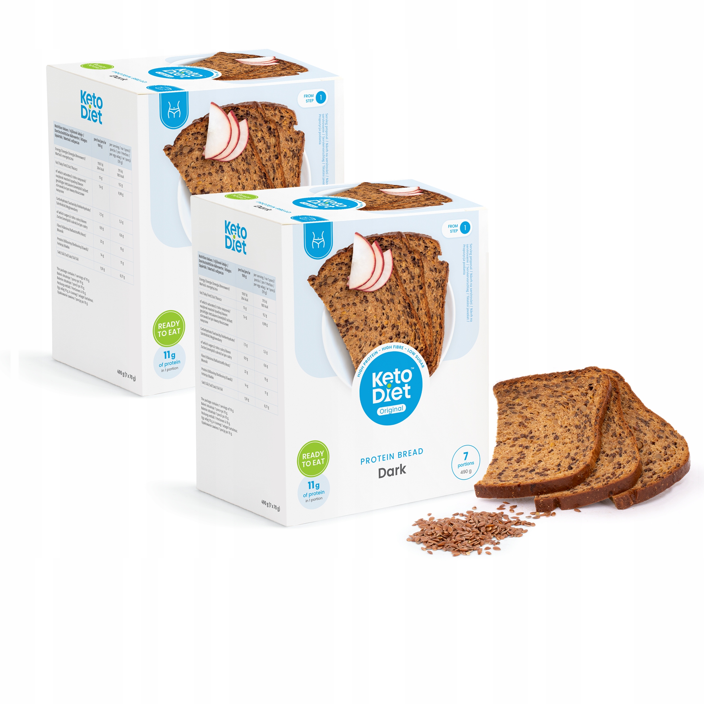 KetoDiet Proteinový chléb tmavý Multipack 2 balení (14 porcí)