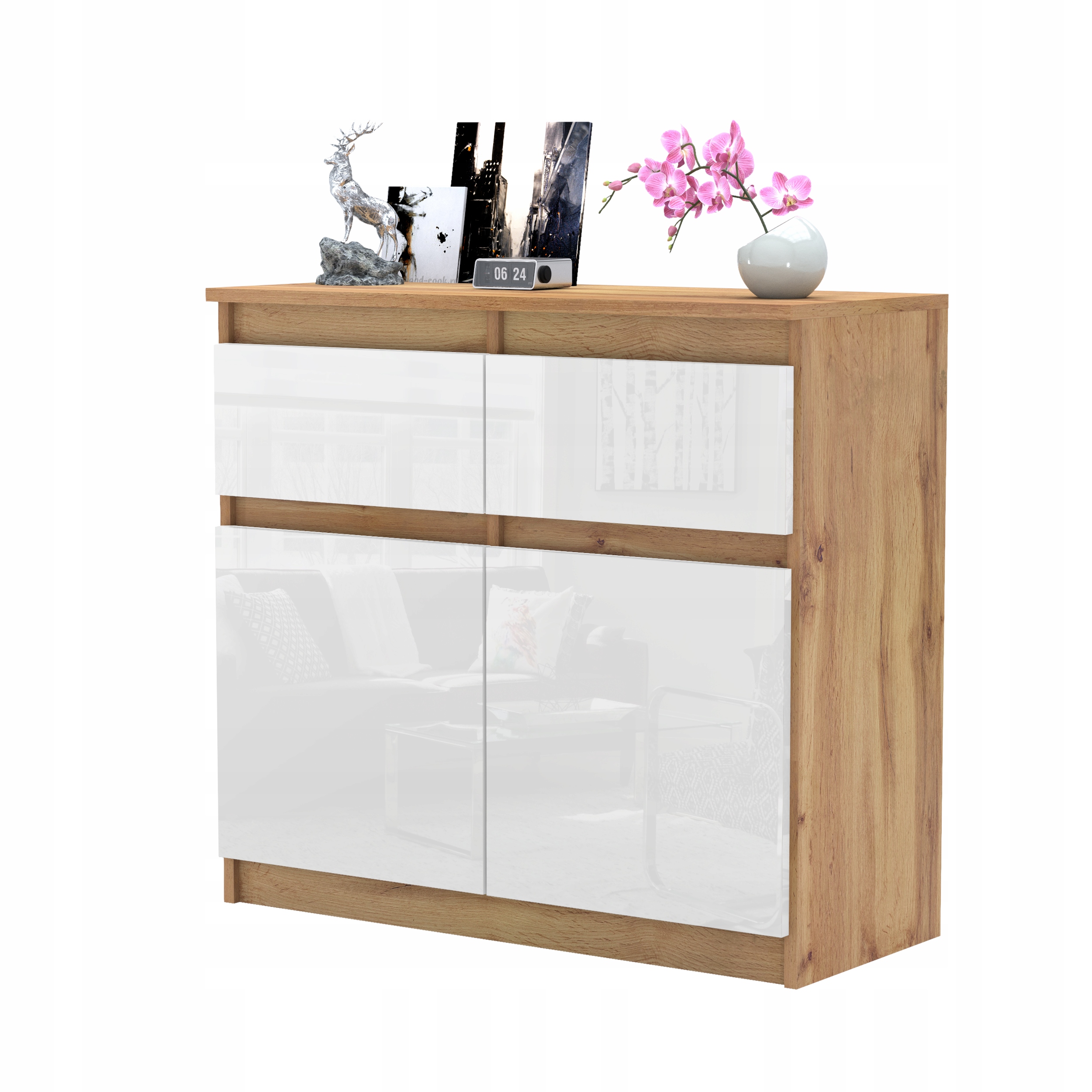 Komoda OLA szafka 80 cm 2 szuflady nowoczesna pojemna rtv POŁYSK system Szerokość mebla 80 cm
