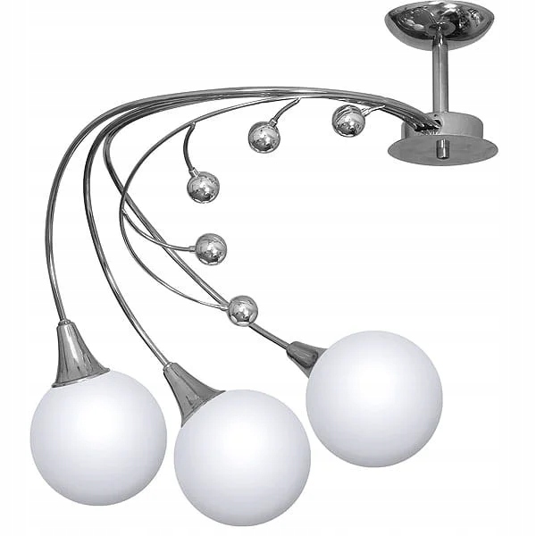 Stropné svietidlo chróm trojité sklenené biele gule do obývacej izby spálne Aldex