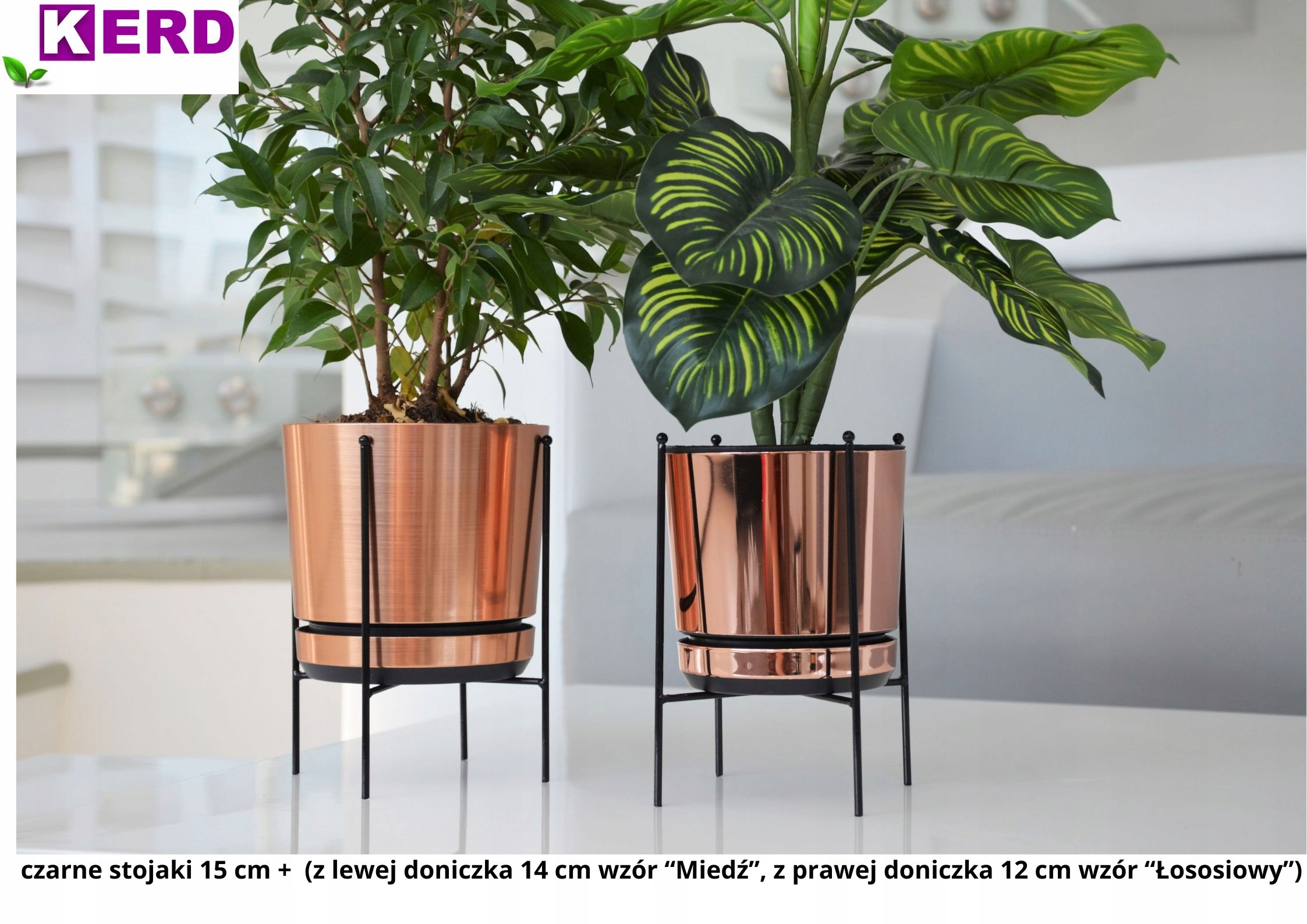 12 na nóżkach Doniczka z drenażem podstawką + stojak metalowy kwietnik LOFT Marka Kerd