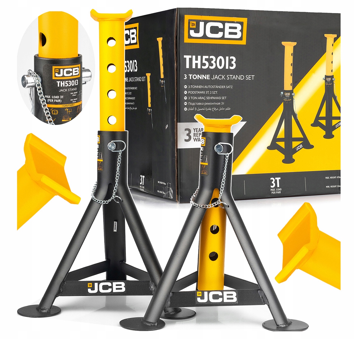 2x KOBYŁKI 3T SAMOCHODOWE PODSTAWKI PODPORY WARSZTATOWE Z BLOKADĄ JCB