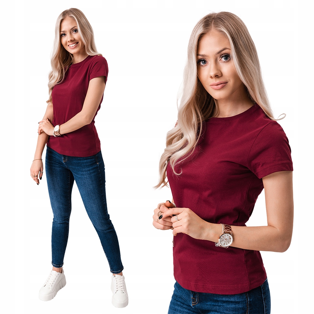 

T-shirt damski bez nadruku 001SLR burgundowy XL
