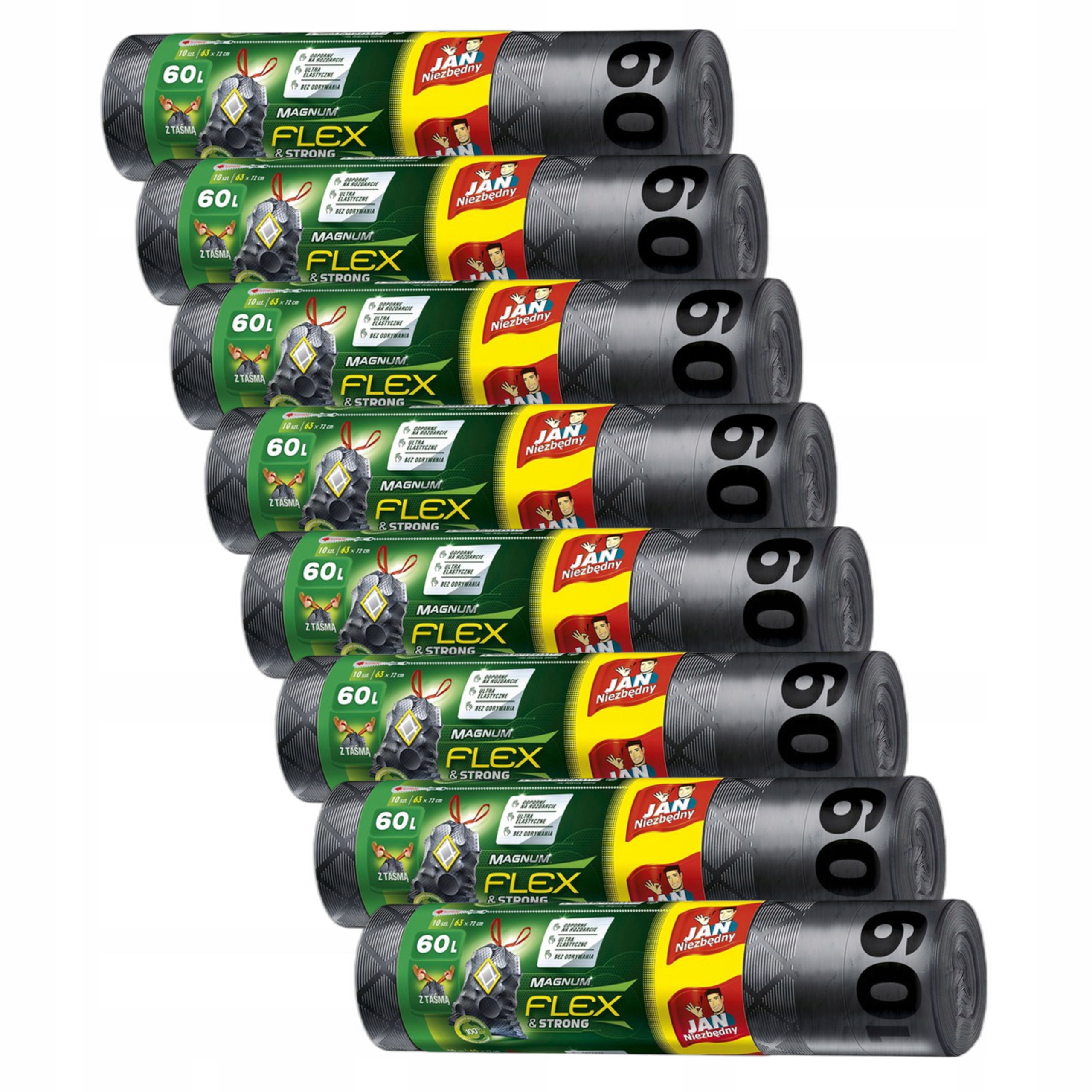 Sáčky na odpadky Jan Niezbędny Magnum Flex &amp; Strong 60 l 10 kusů 8 rolí