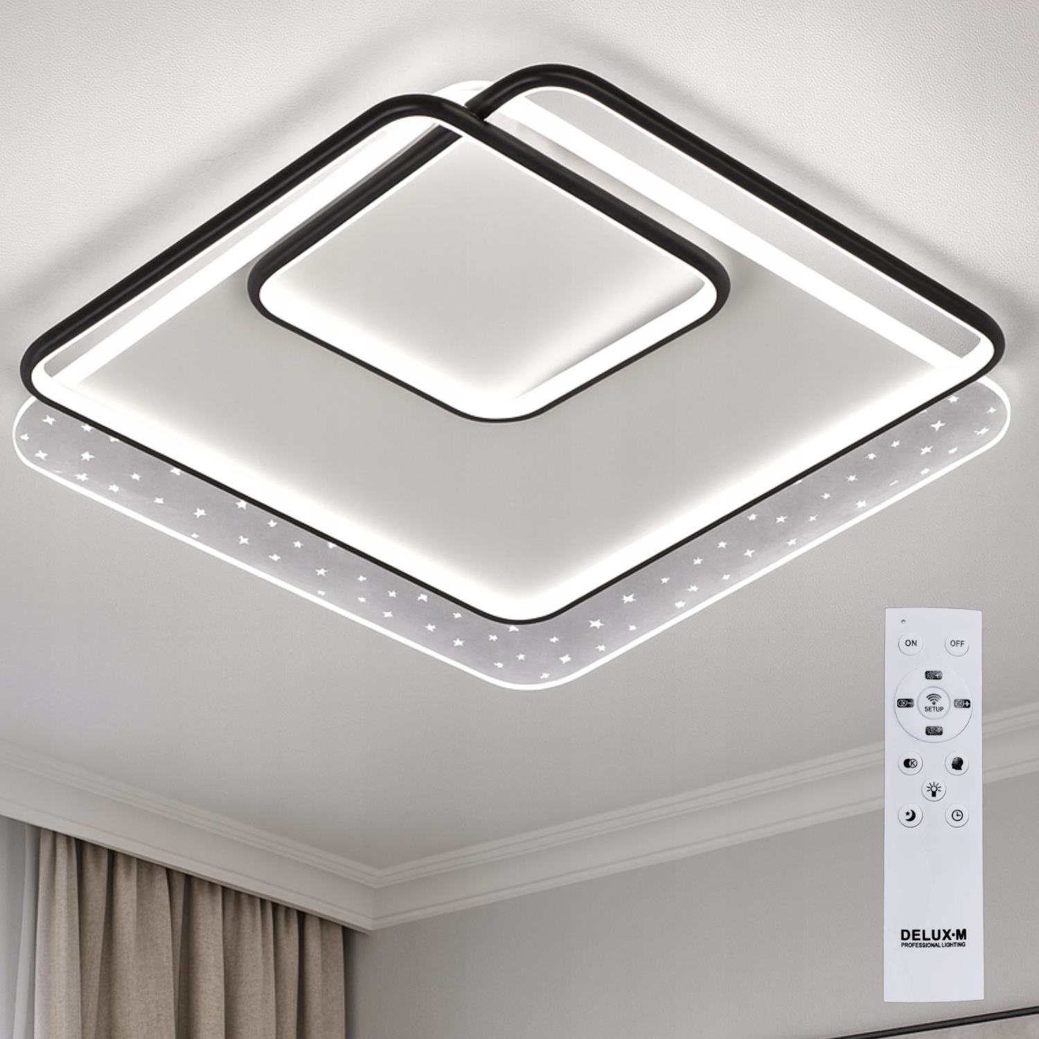 Závěsná lampa Stropní Svítidlo Led černá, moderní Dálkový Ovladač, 3 barvy do ložnice/obývacího pokoje