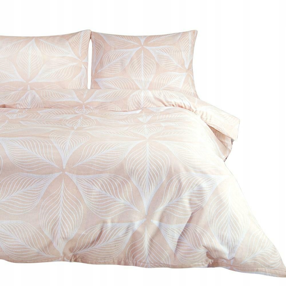 Povlečení flanelové 160x200 pudrově růžové, bílé listy, geometrie Flanelove