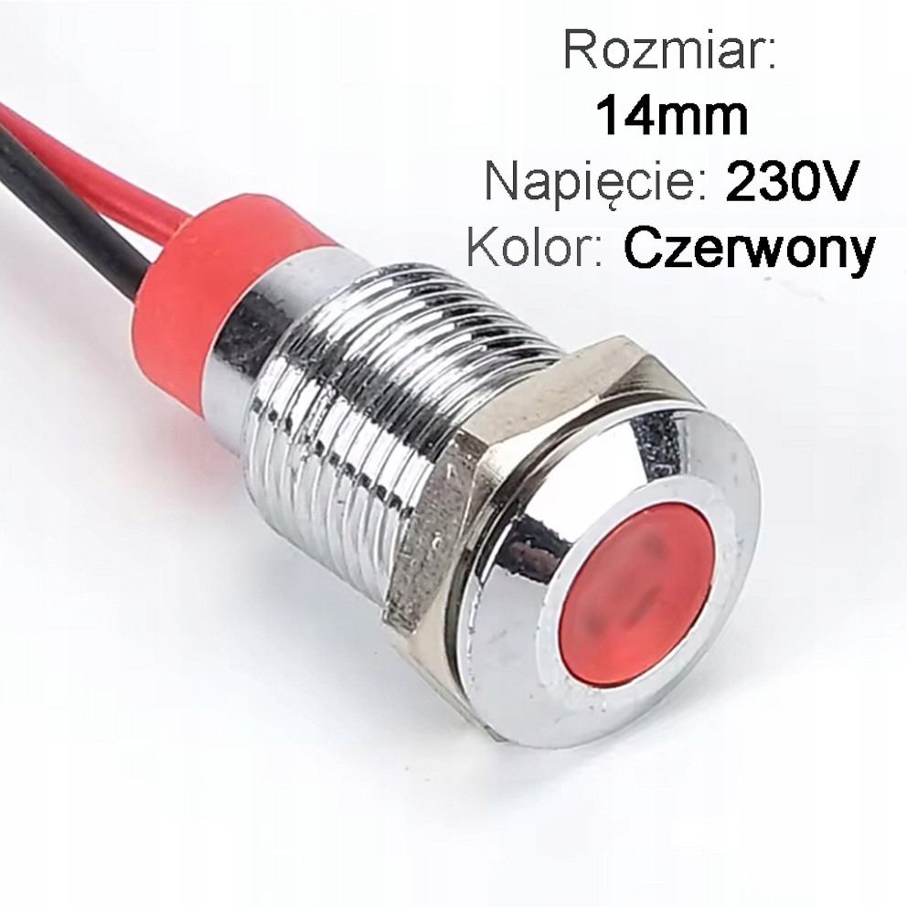 Lampka kontrolna deski rozdzielczej sygnalizacyjna Led 14mm 230V Czerwona