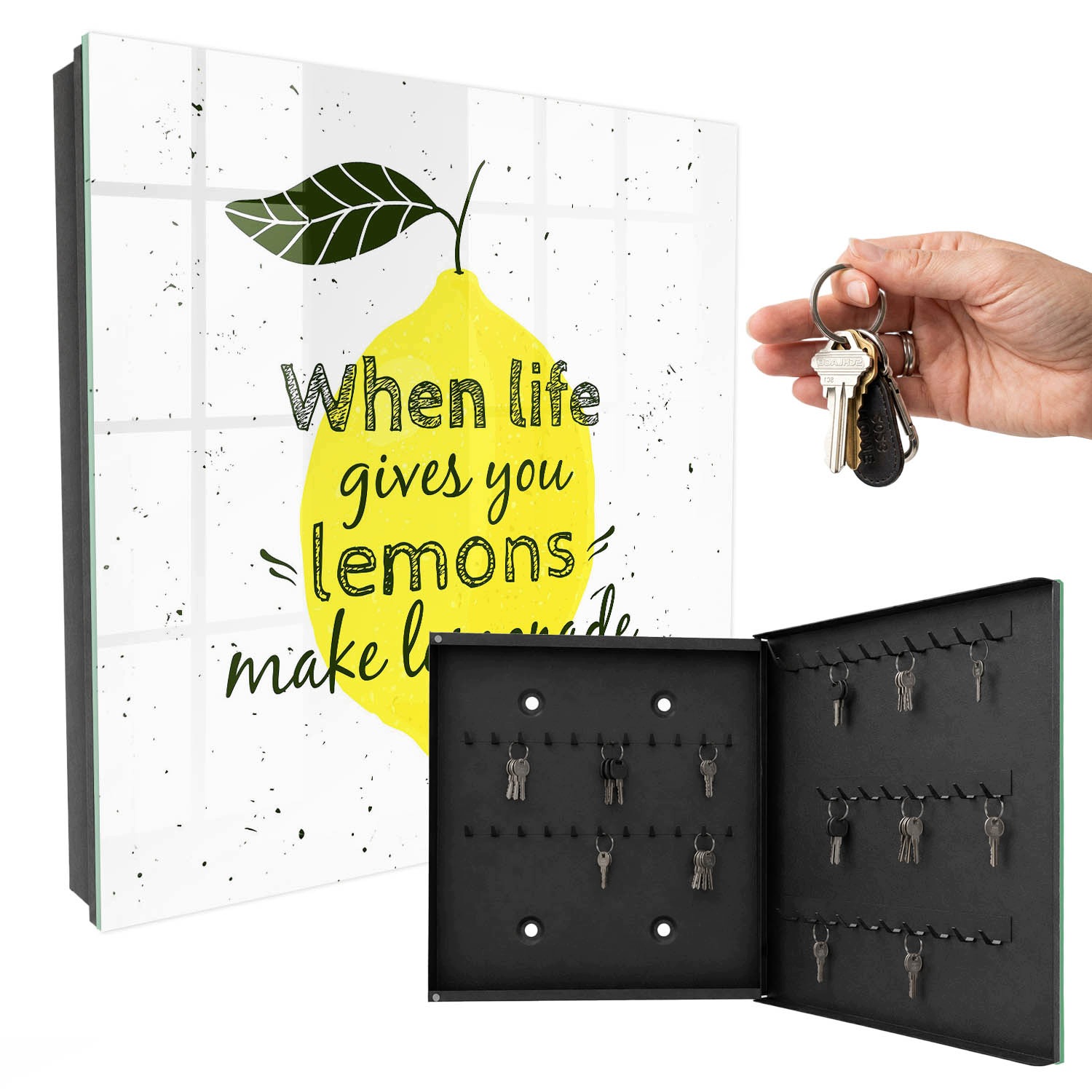 Organizér na klíče do předsíně Citronový motiv Černá pravá 30x30 cm