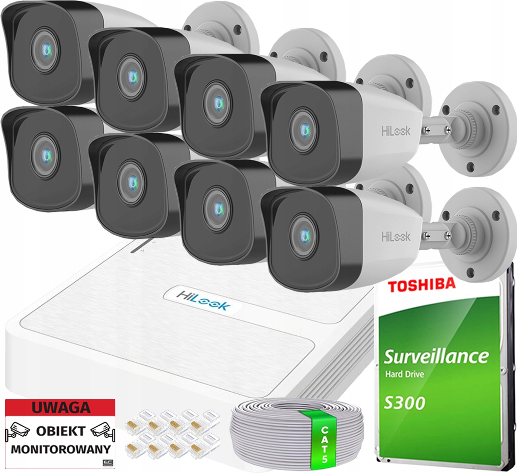 Ip monitorovací sada 8x IPCAM-B5 kamera HiLook 5Mpx Den/Noc Ir 30 m PoE