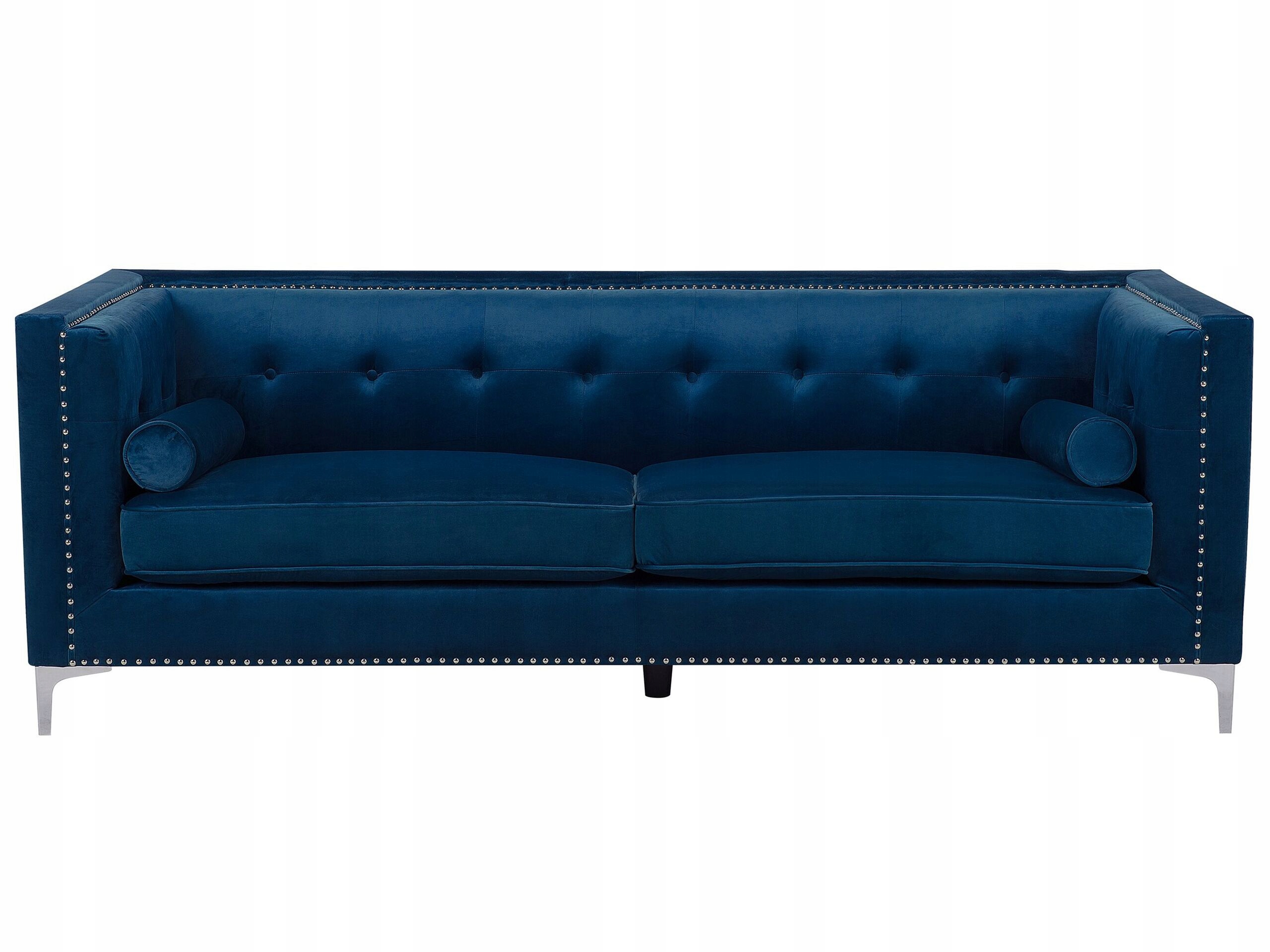 Sofa pikowana welurowa ciemnoniebieska