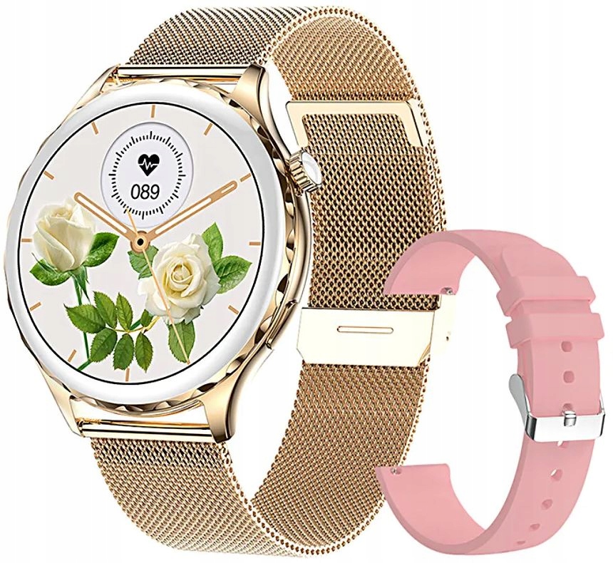 Elegančný Dámsky Smartwatch Rubicon Zlatý Mesh S Pripojeniami Pás Menu Pl