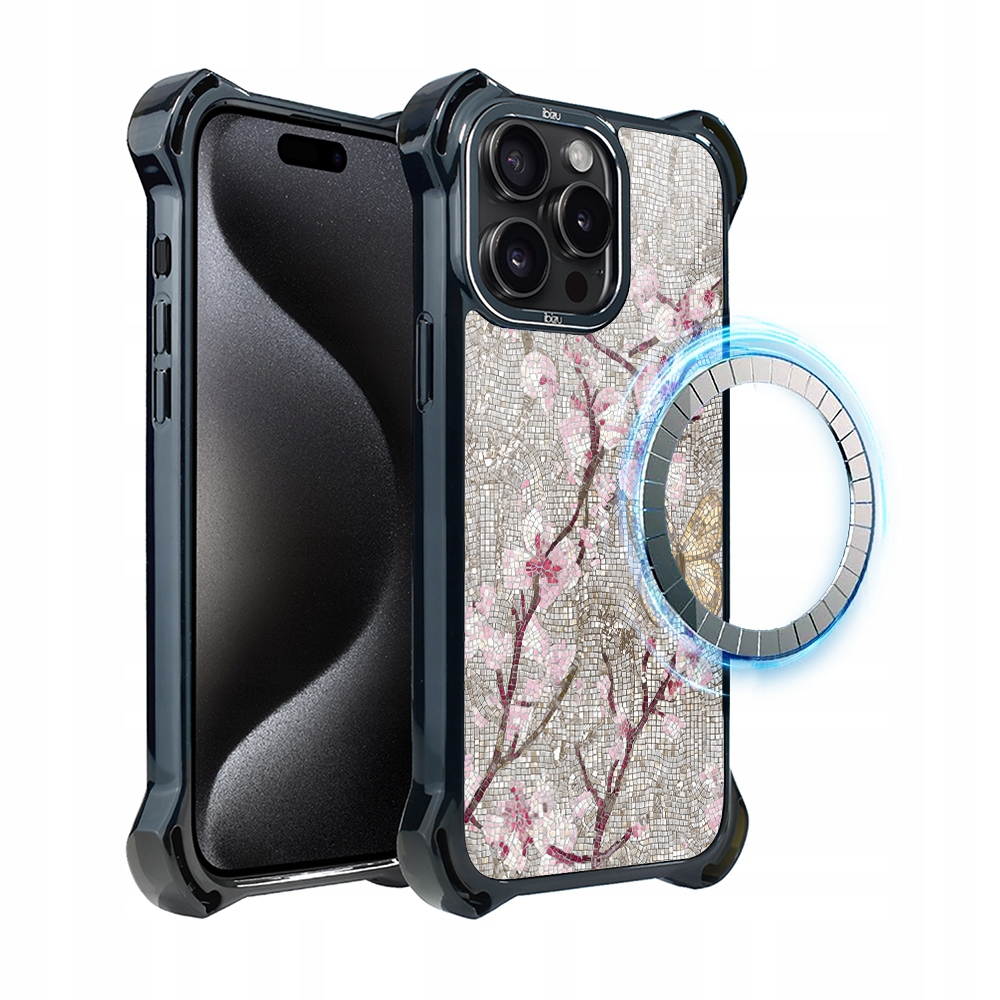 Pouzdro pro iPhone 15 Pro Max Ibizu DropGuard Ultra s MagSafe, třešňová mozaika
