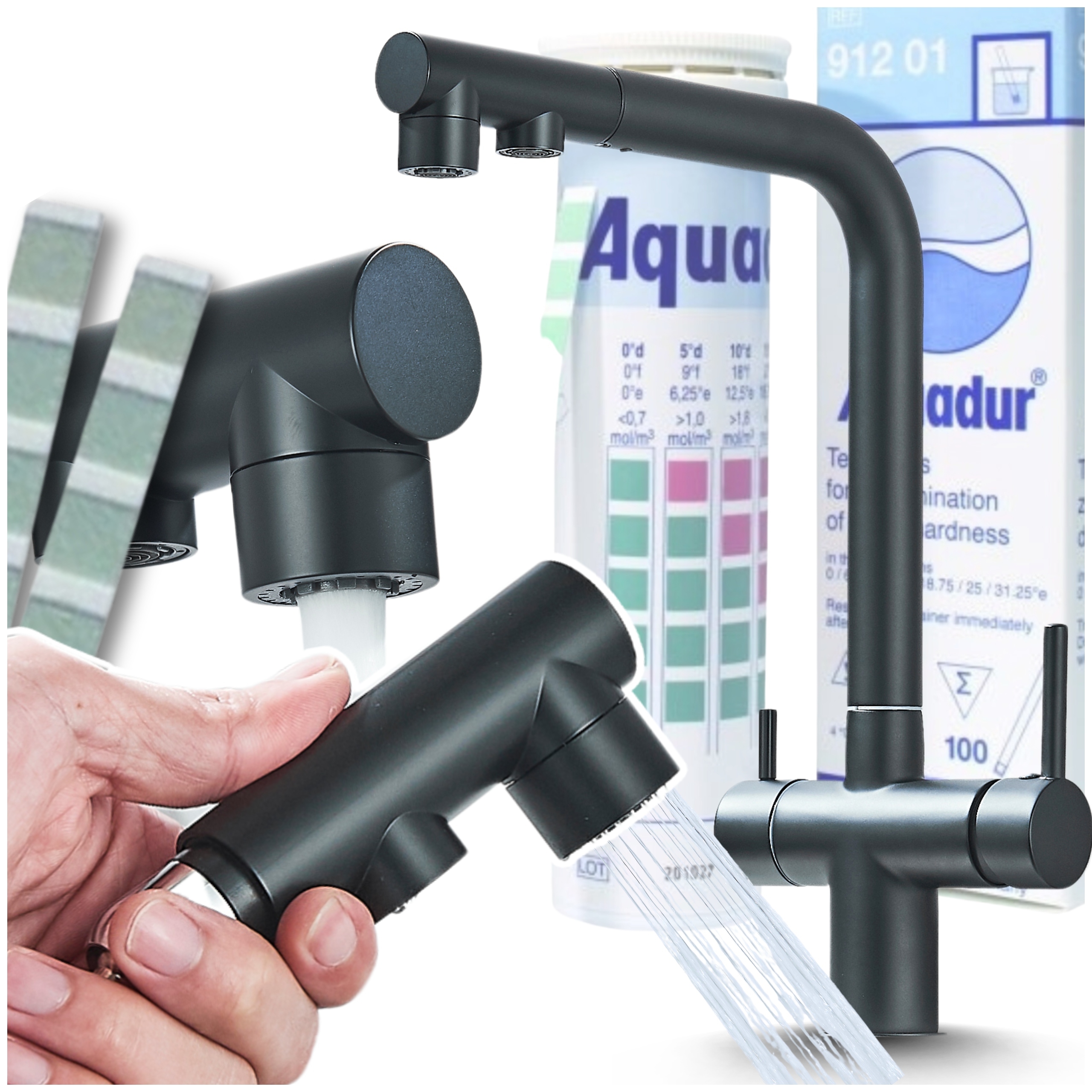 Kuchynský Vodovodný Kohútik Čierny Matný Flexibilná Hadica Drezový Pod Filter Vody