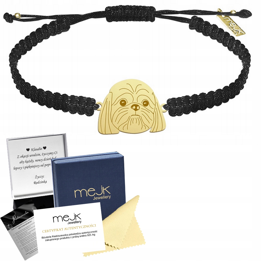 Zlatý náramek ze Shih Tzu Stříbro 925 Dárek Šperky Makramé Gravírování