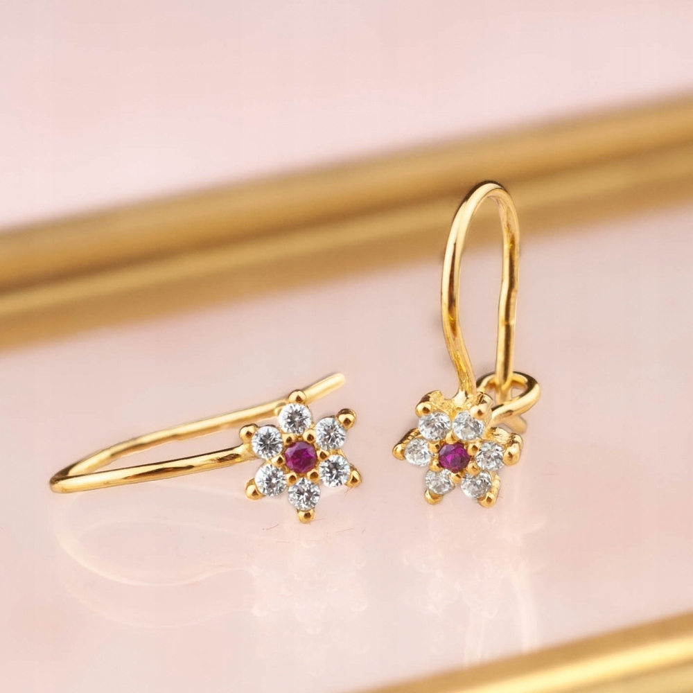 DELIKATNE DROBNE KOLCZYKI KWIATKI Z RUBINAMI ZŁOTO Rodzaj Rękodzieło Wyrób jubilerski