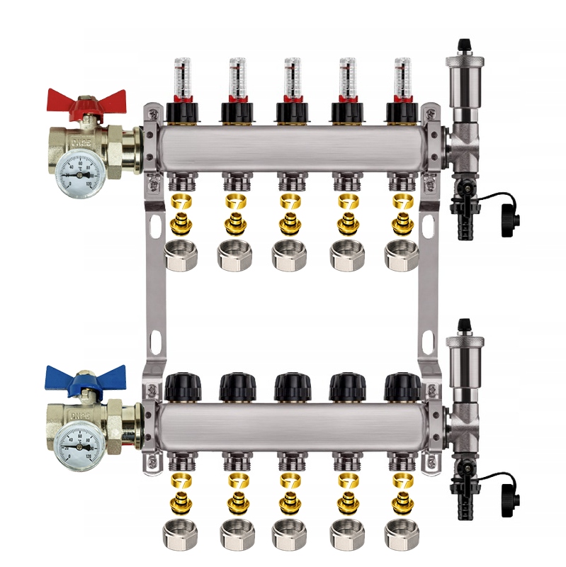 Rozdělovač Pro Podlahovku 5 Nerezových Okruhů Ventily Pex Spojky