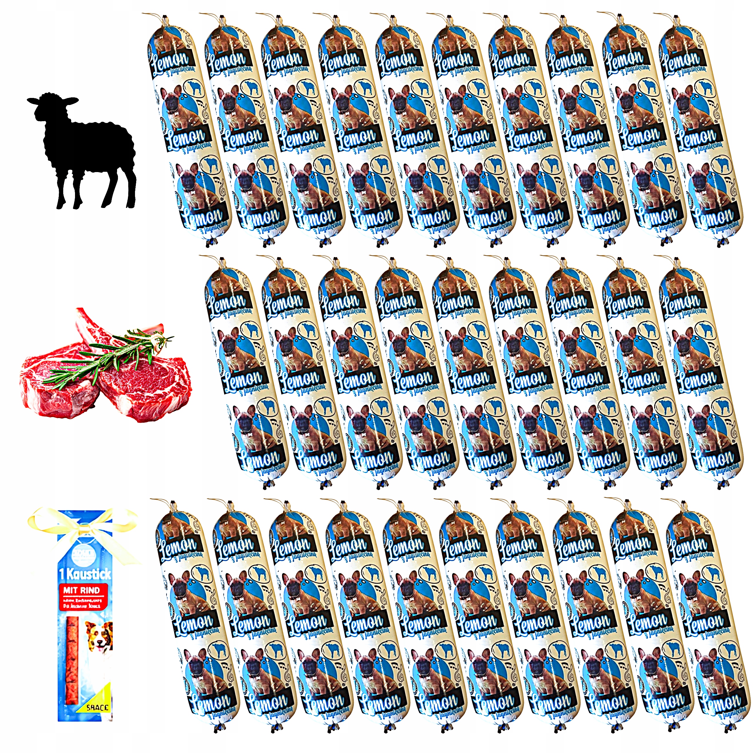 Tyčinka pro psa jehněčí Lemon 29x1KG 90% krmivo bez chemie