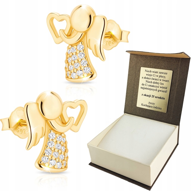 

Złote Kolczyki Aniołki z Cyrkoniami Srebro 925