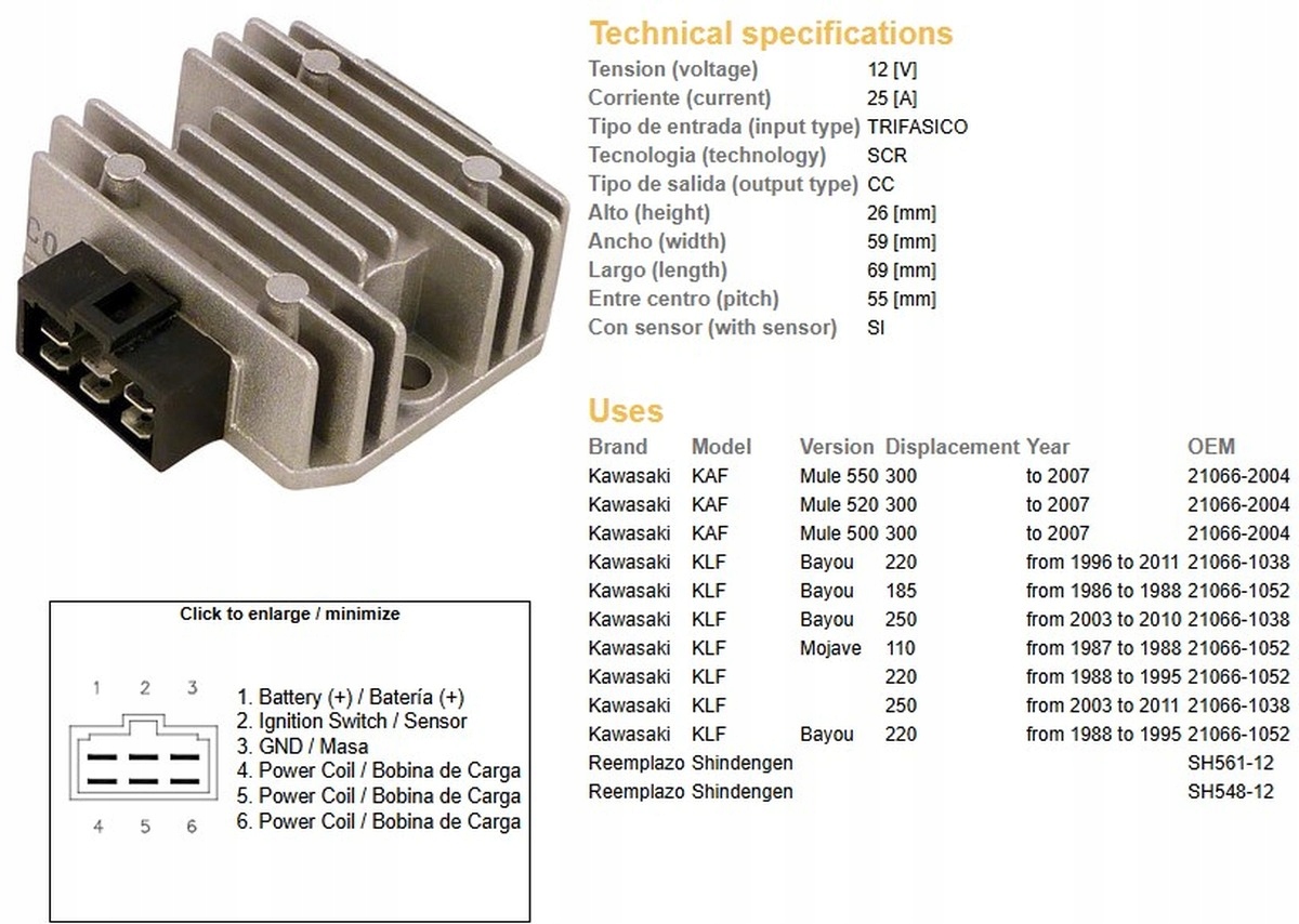 Regulátor Napätia Kawasaki Klf 110/185/220/250 Bayou 86-11; Kaf 300