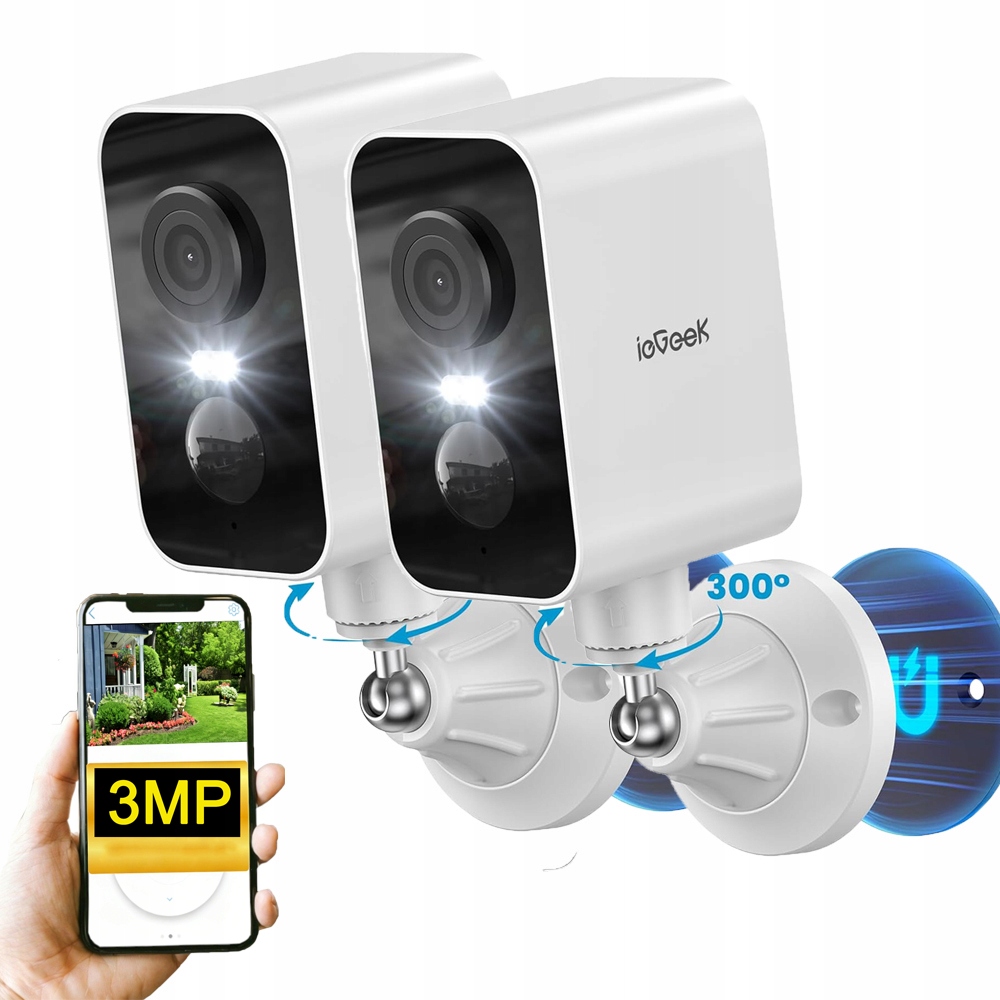 2x 2K Venkovní Kamera WiFi 300 horizontální otáčení kamera magnetická montáž