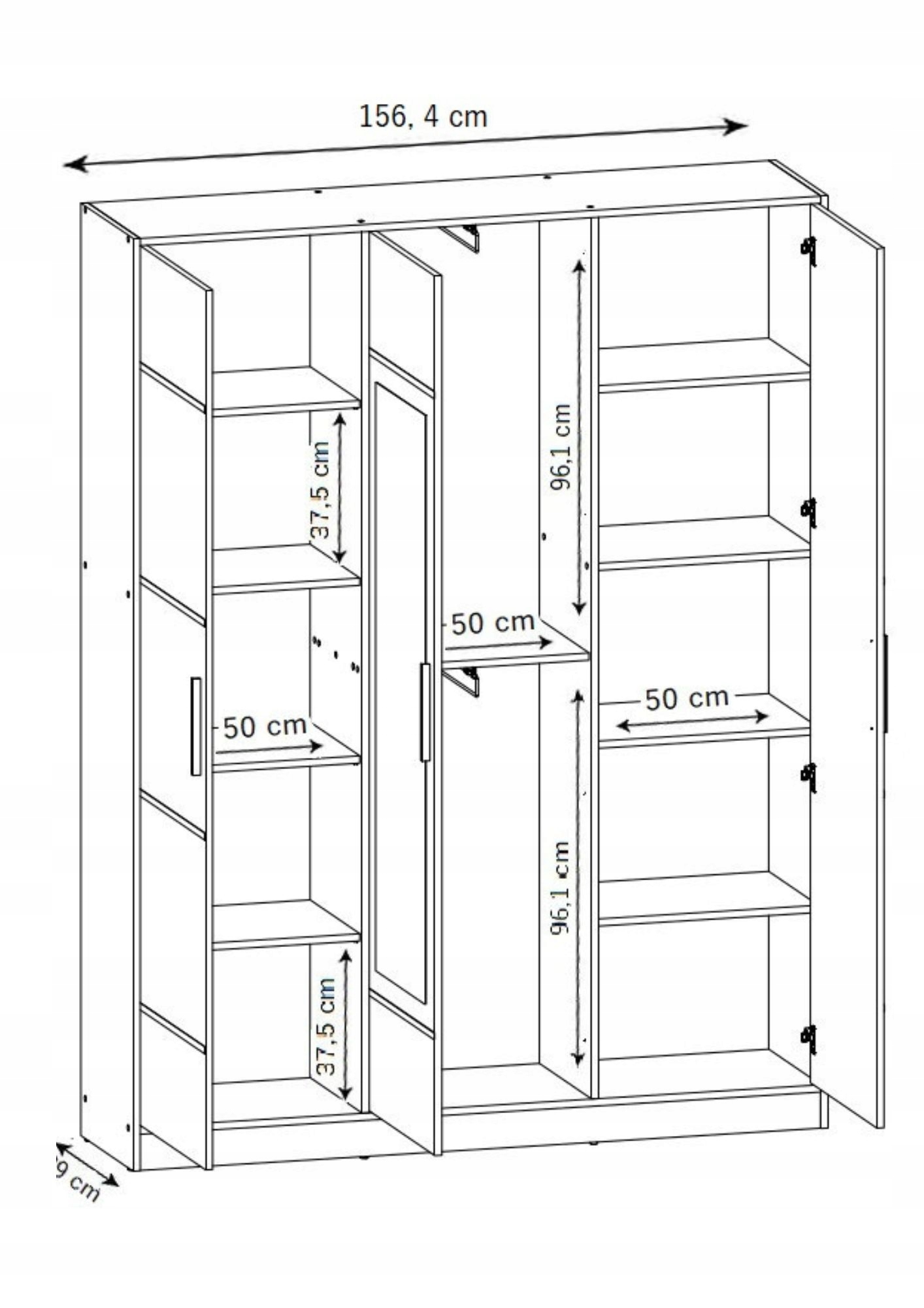 Szafa trzydrzwiowa z lustrem WZÓR 1 COSTA 3D BIAŁA Typ drzwi Uchylne