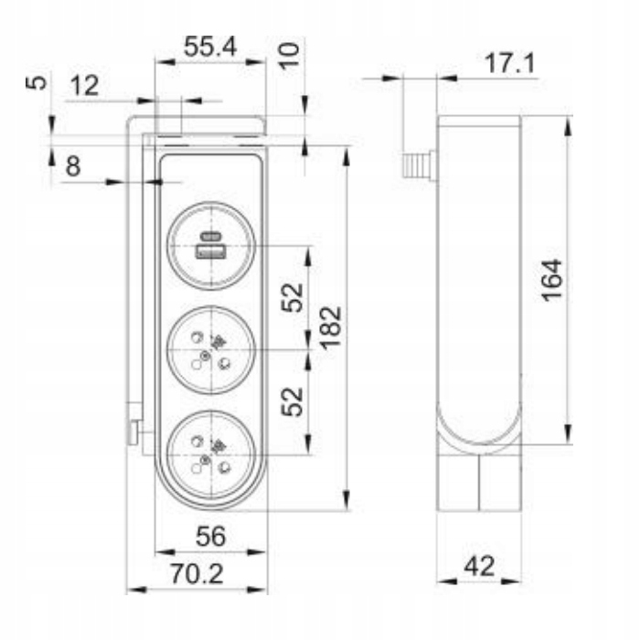 Przedłużacz Listwa Mocowanie do Blatu 2x230V USB C Długość kabla 1.4 m