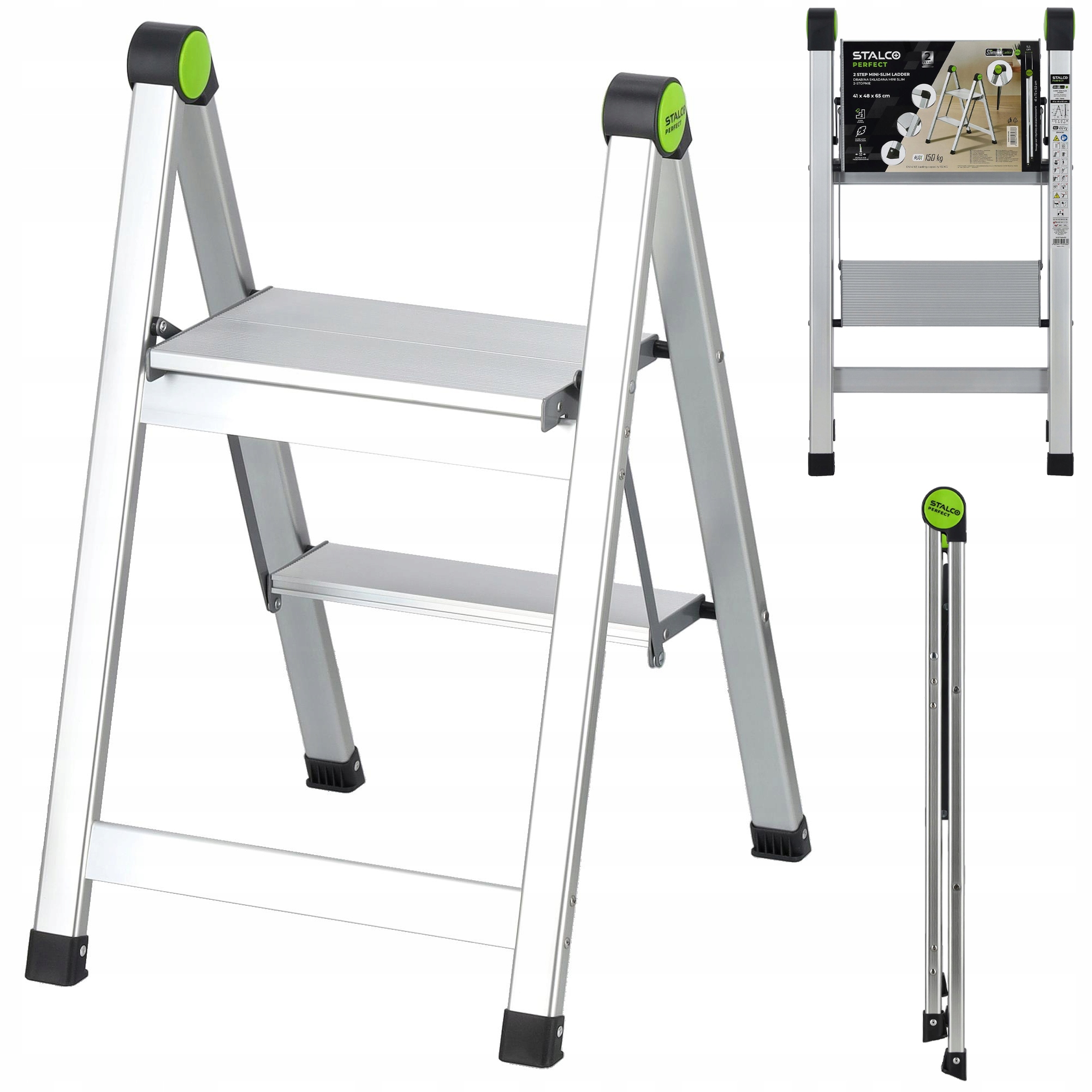 Skladací Domáci Rebrík Mini Slim 2-STUPŇOVÝ Bez Úchytu 150 Kg