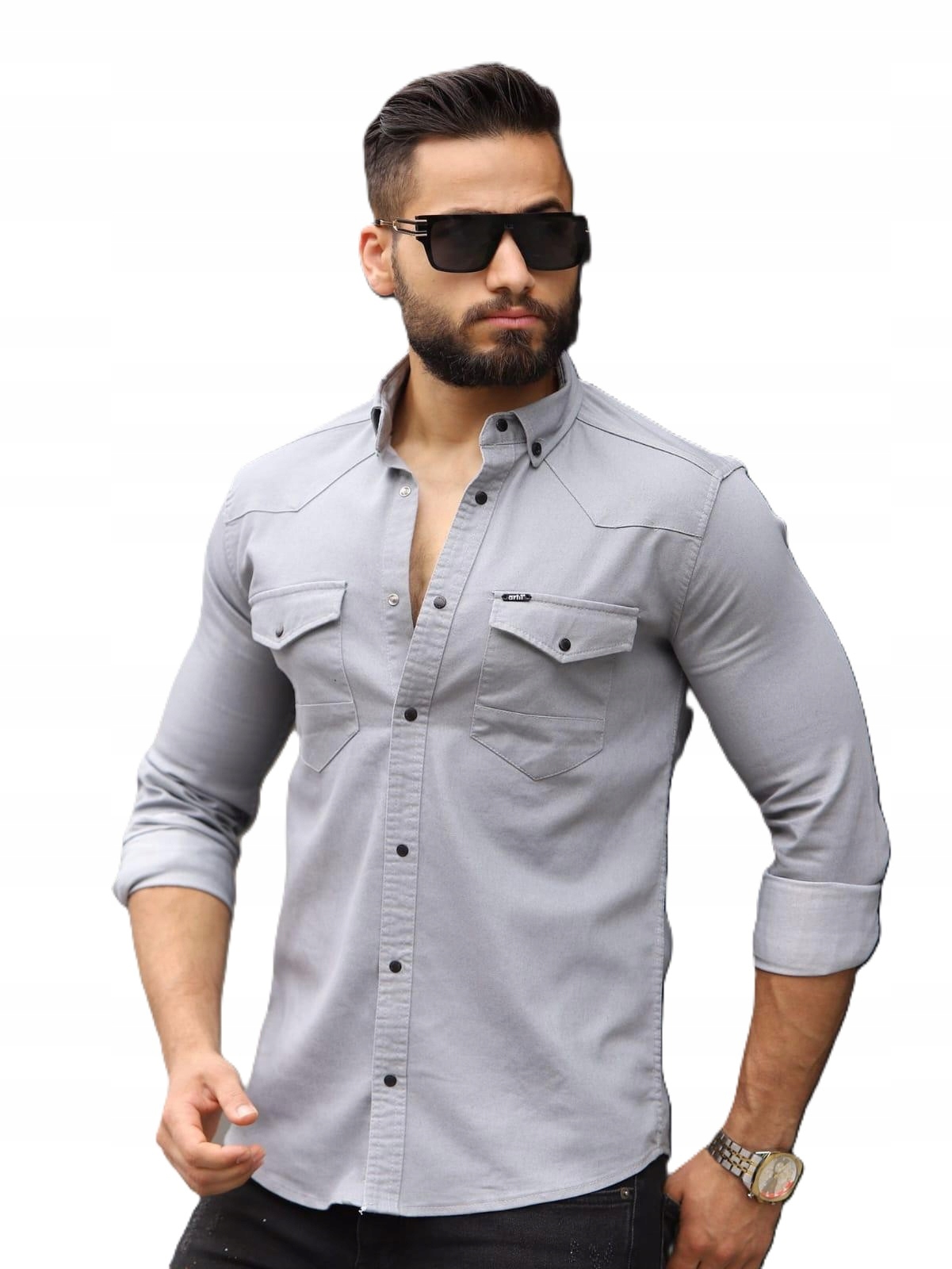 Pánská džínová košile Šedá barva Bavlněná Druky ErnestoMen XXL