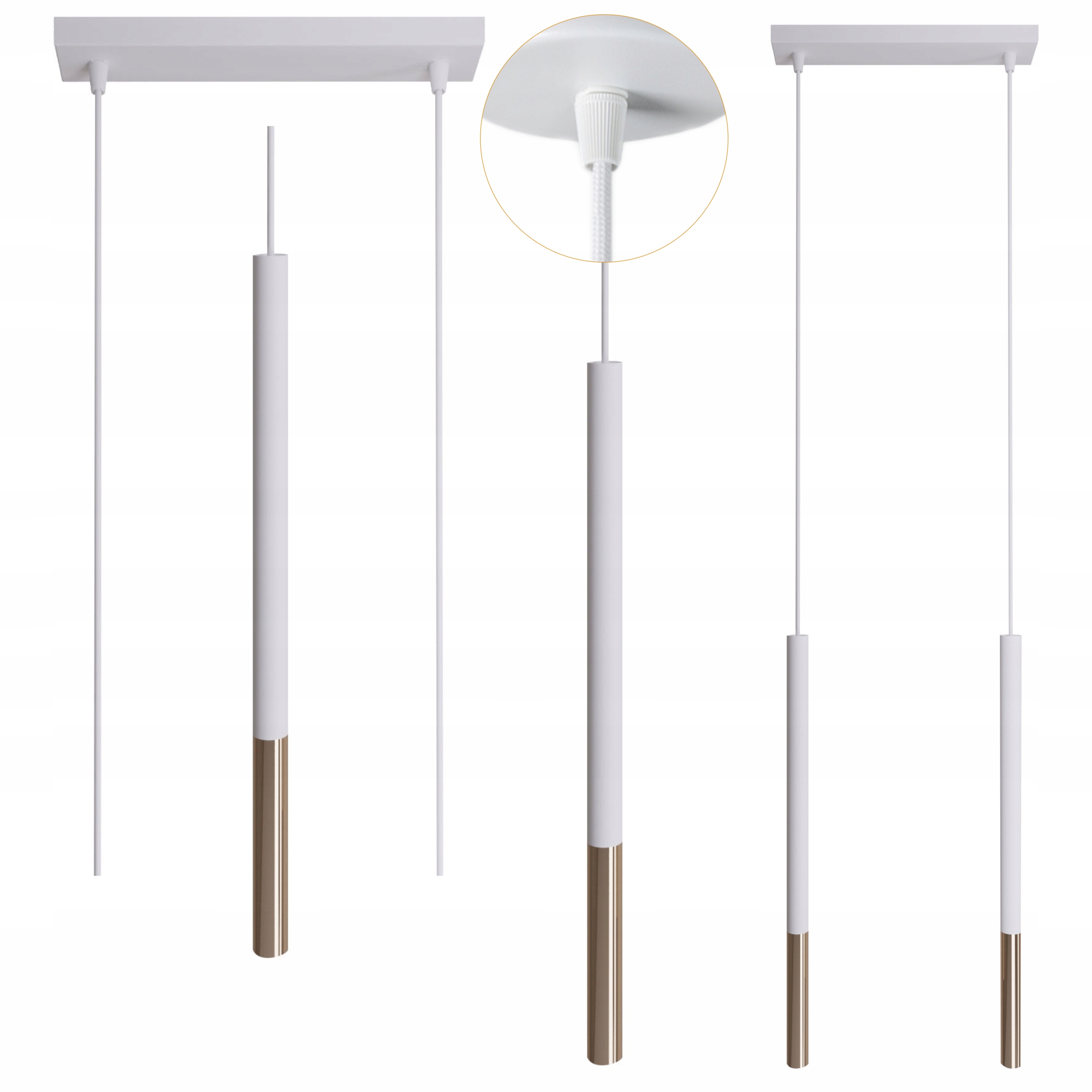 Závesná kovová lampa Frey 2 bodová, bielo zlatá, pevná, 2x10W, moderná