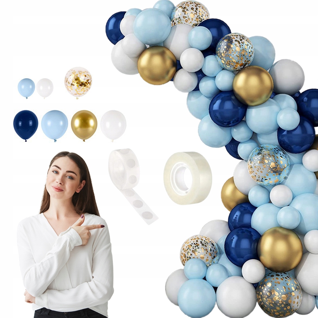 

Zestaw Balonów Gold Blue 92szt Girlanda balonowa