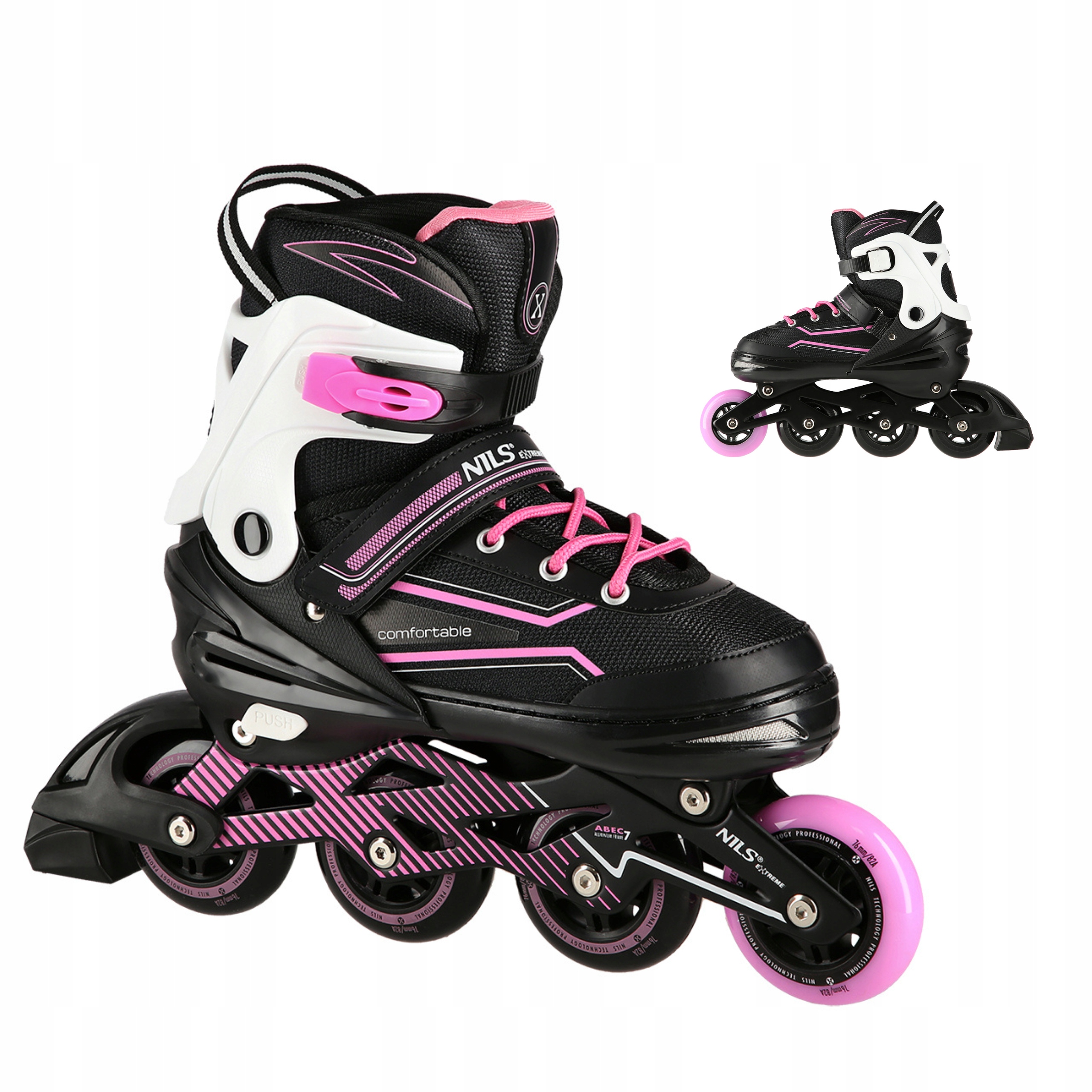 Kolečkové Brusle Regulovatelné Fitness Brusle 2v1 Růžové ABEC7 39-42 Nils Extreme