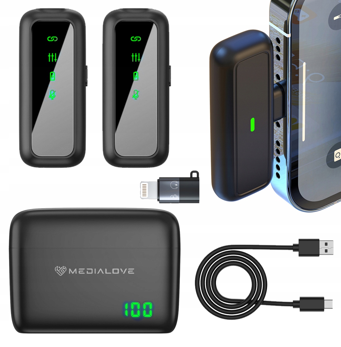 Mikrofon Pojemnościowy Bezprzewodowy Krawatowy 2 Mikrofony Iphone Android