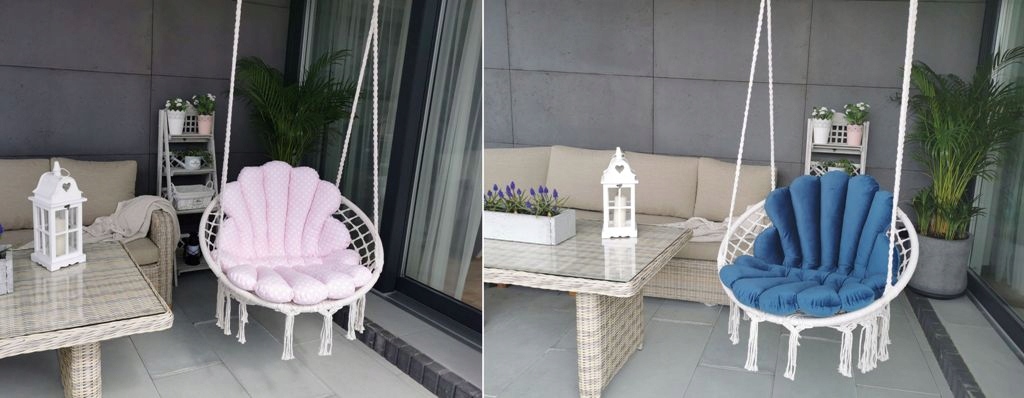 FOTEL WISZĄCY Z KOMPLETEM PODUCH MUSZLI/KOLORY Średnica/szerokość podstawy 60 cm