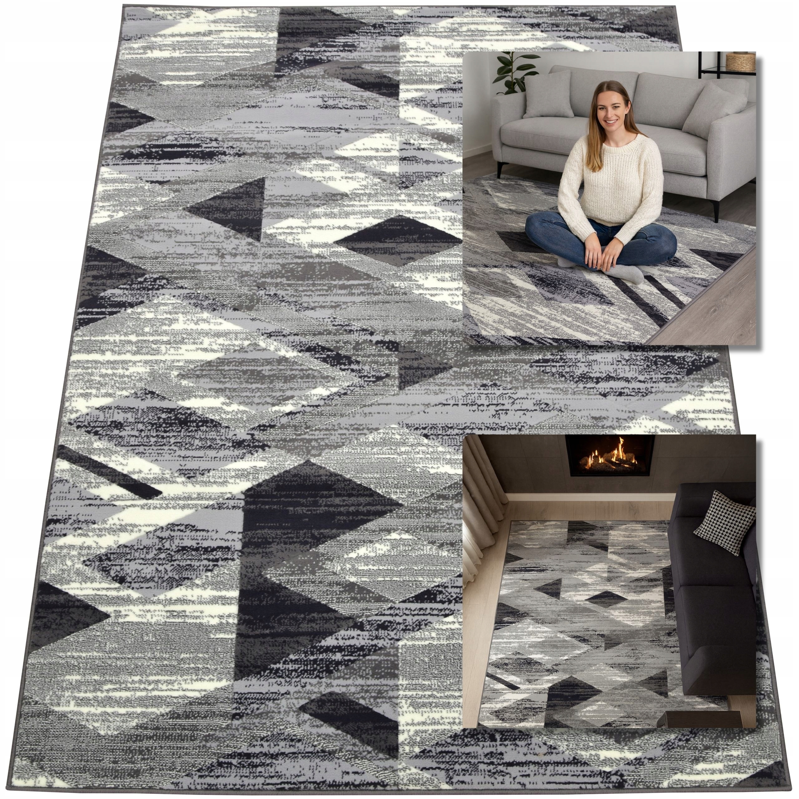 Dywan Nowoczesny Dywanik Szary Biały Venezia Dywany Do Salonu 120x170