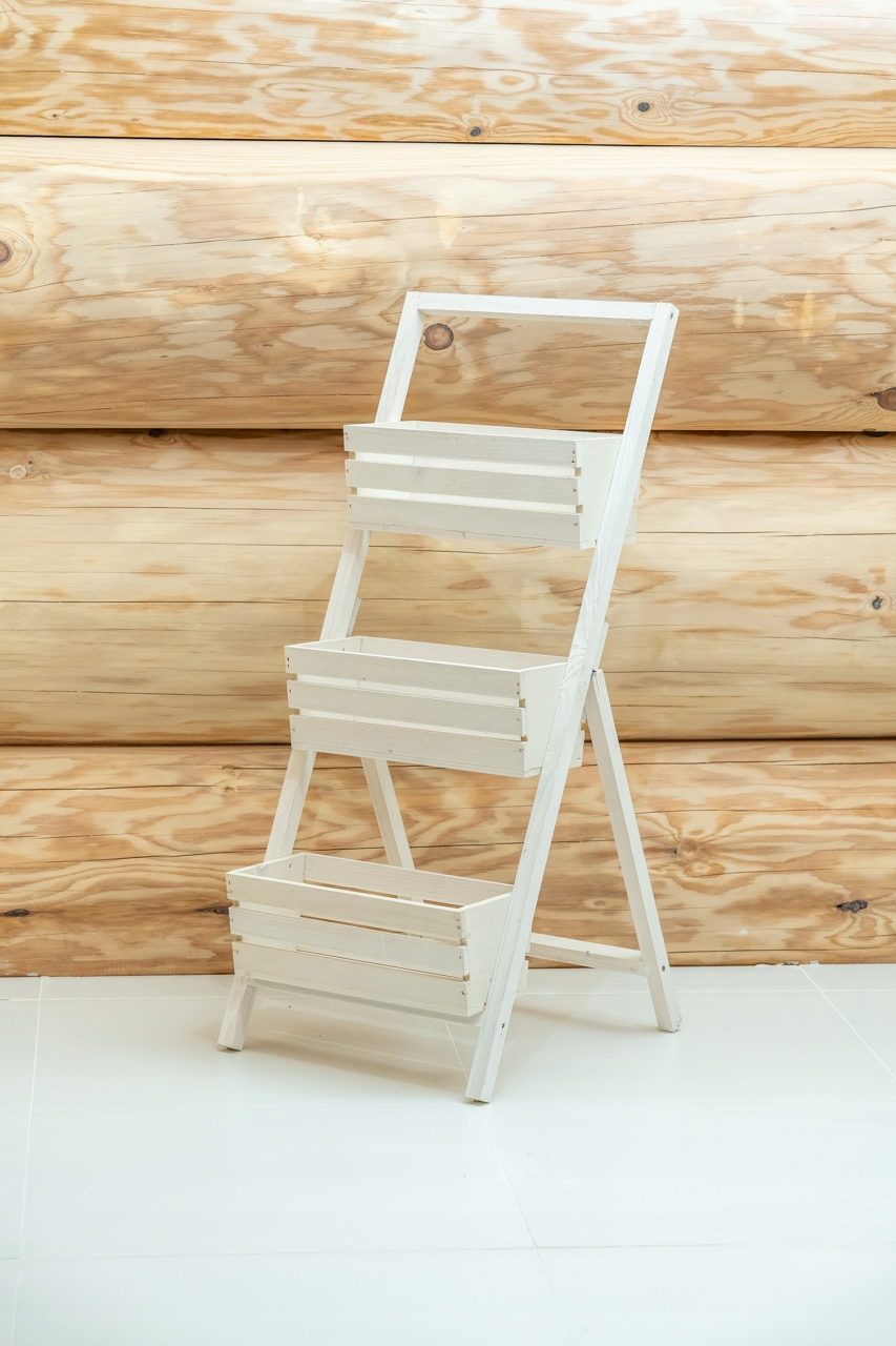 Stojan na květiny dřevěný rozkládací na květiny bylinky 3 truhlíky bílý 107cm