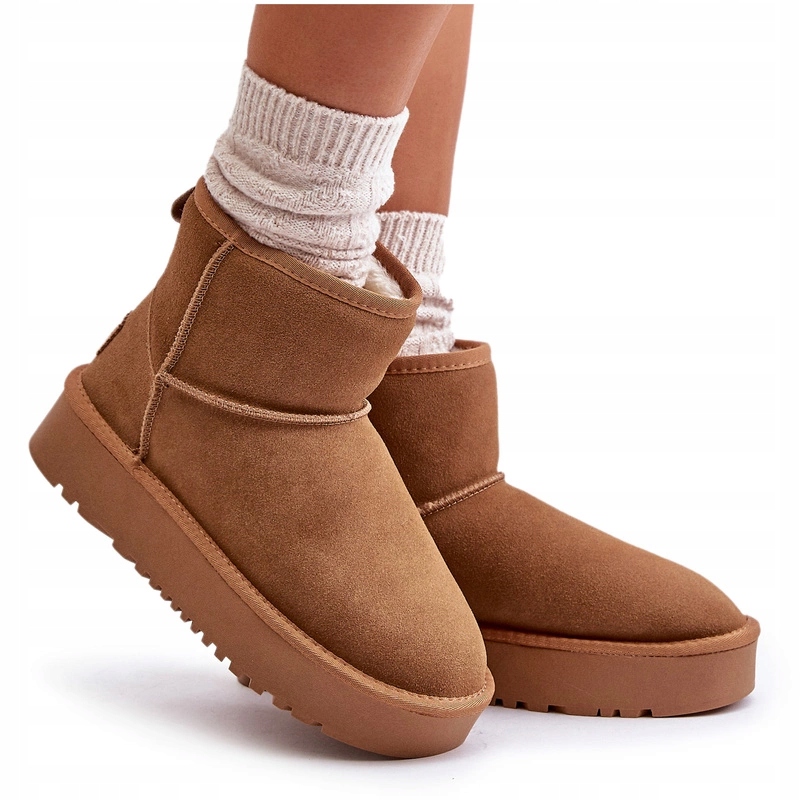 Dámské Semišové Sněhule Na Platformě Nad Kotník Camel 39