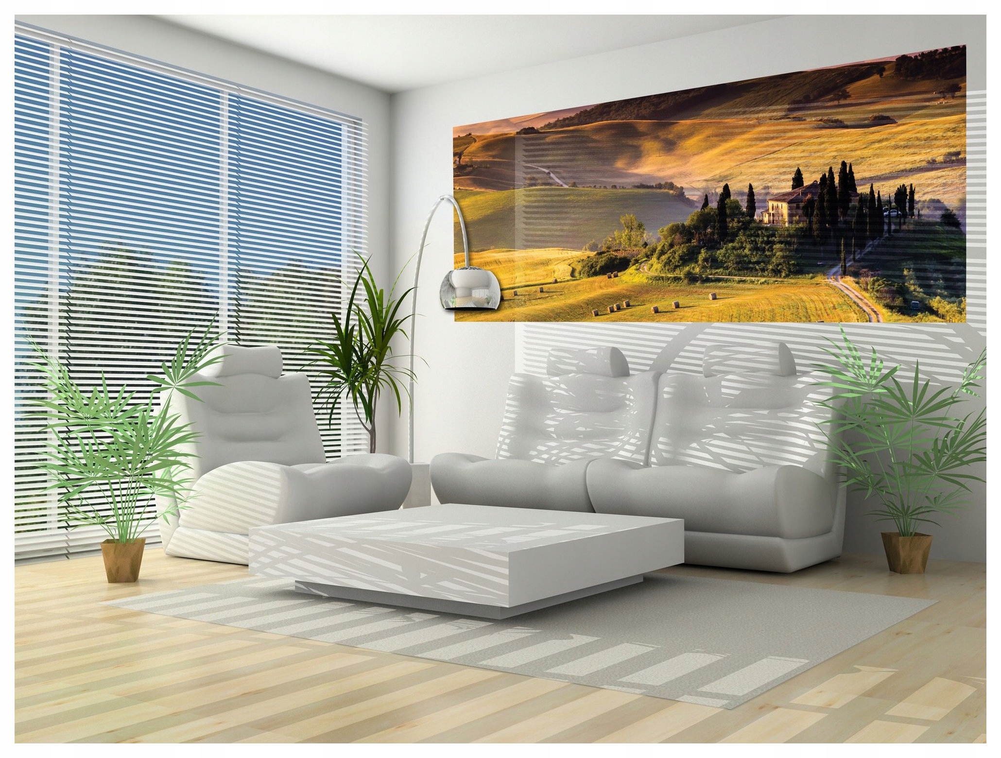 Fototapeta Toskánsko vinice kopce dům cypřiše západ slunce 250x104 lepidlo