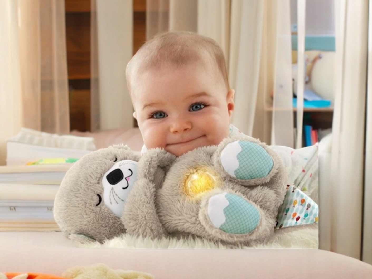 Szumiś Wydra Oddychająca PRZYTULANKA MASKOTKA SZUMIĄCA USPOKAJACZ MIŚ 32cm Materiał tkanina