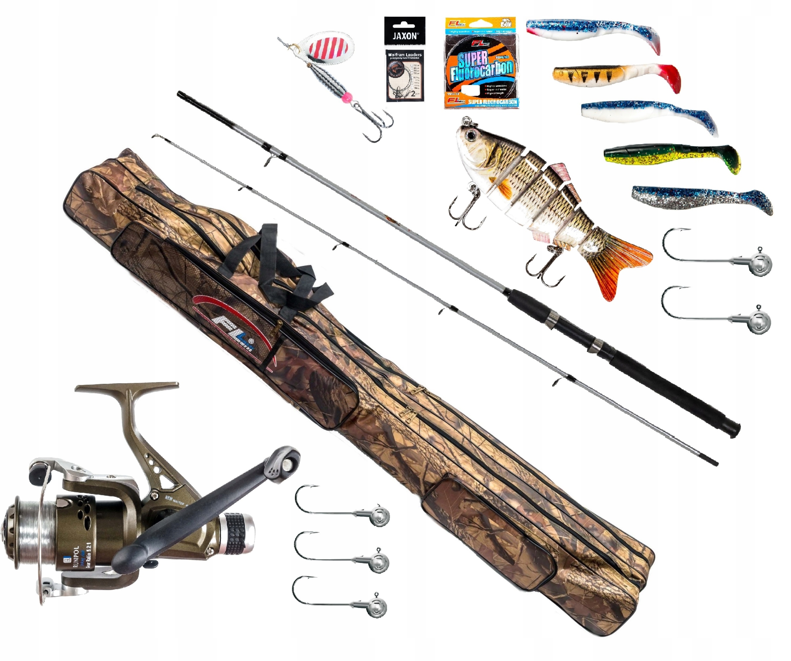 Zestaw Na Szczupaka Wędka Spinning Wobler Kołowrotek Torba Żyłka