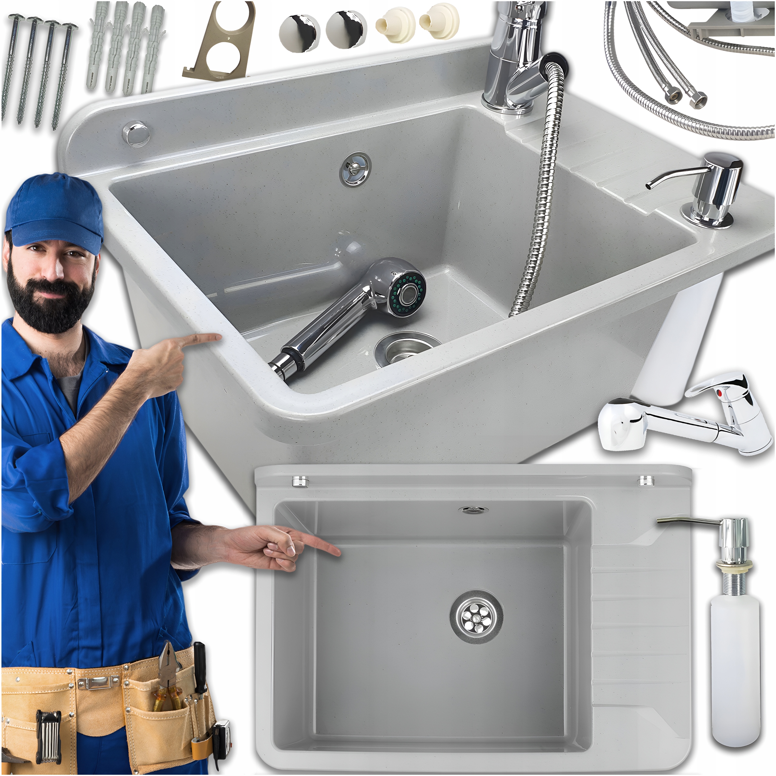 Ekonomický Dřez Dřez Jednokomorový Baterie Dávkovač Bonus Zelvo