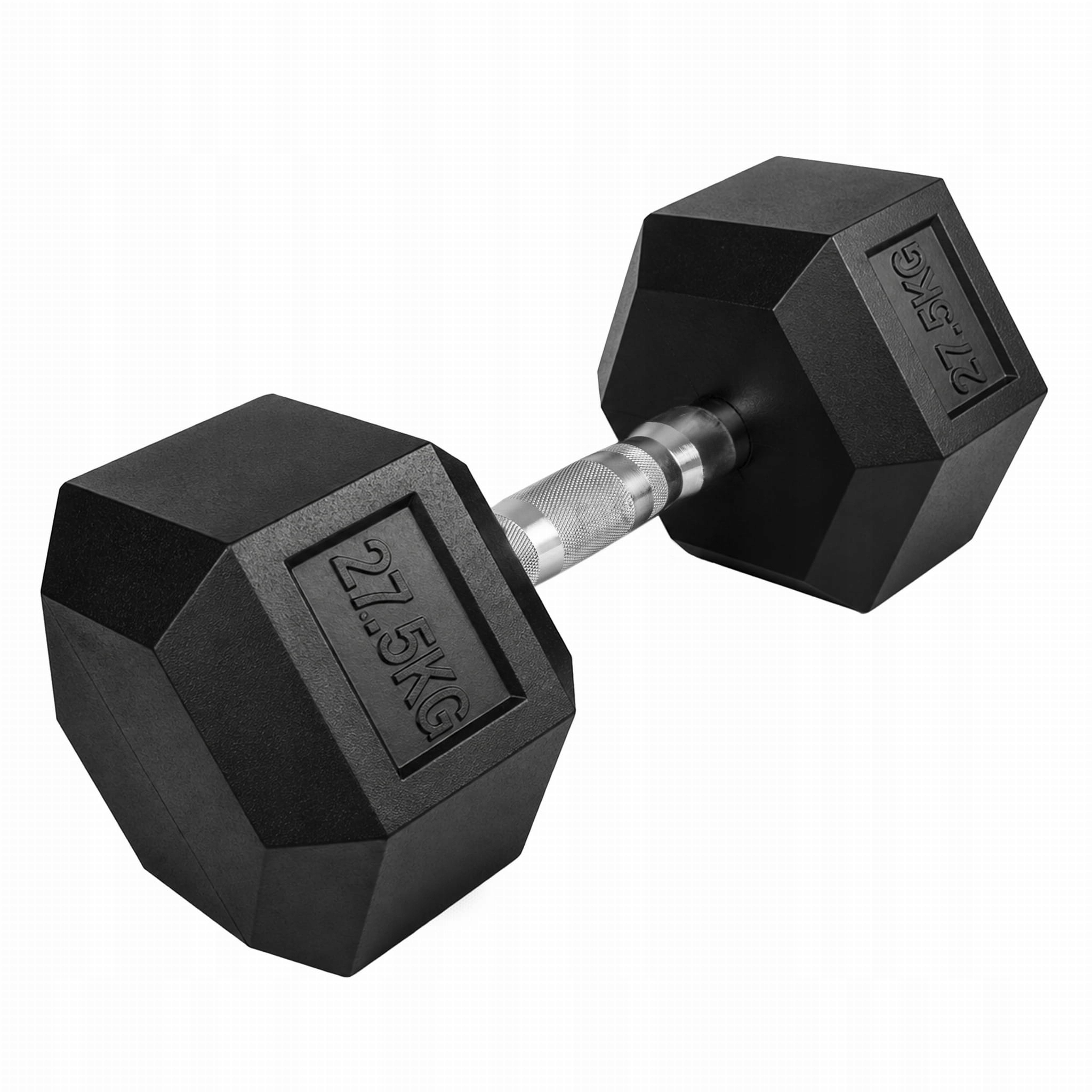 Hantel gumowany Hex 27,5 kg Żeliwny, ryflowany uchwyt, antypoślizgowy