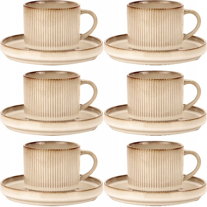 6 X Šálek 200 ML Kávový Servis Retro Evie S Podšálkem Porcelán Na Kávu