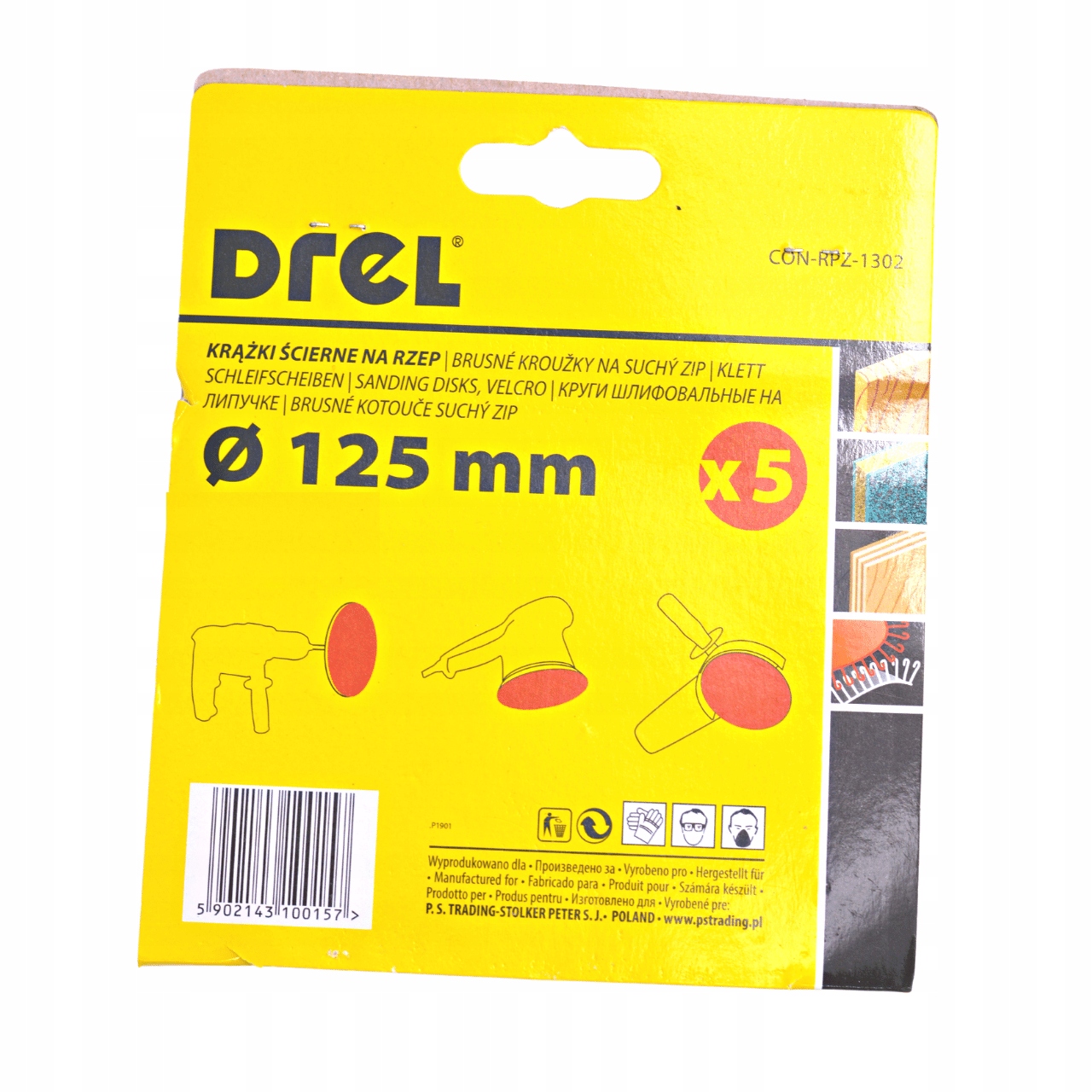 PAPIER ŚCIERNY NA RZEP KRĄŻKI 125mm P150 - 5szt Marka Drel